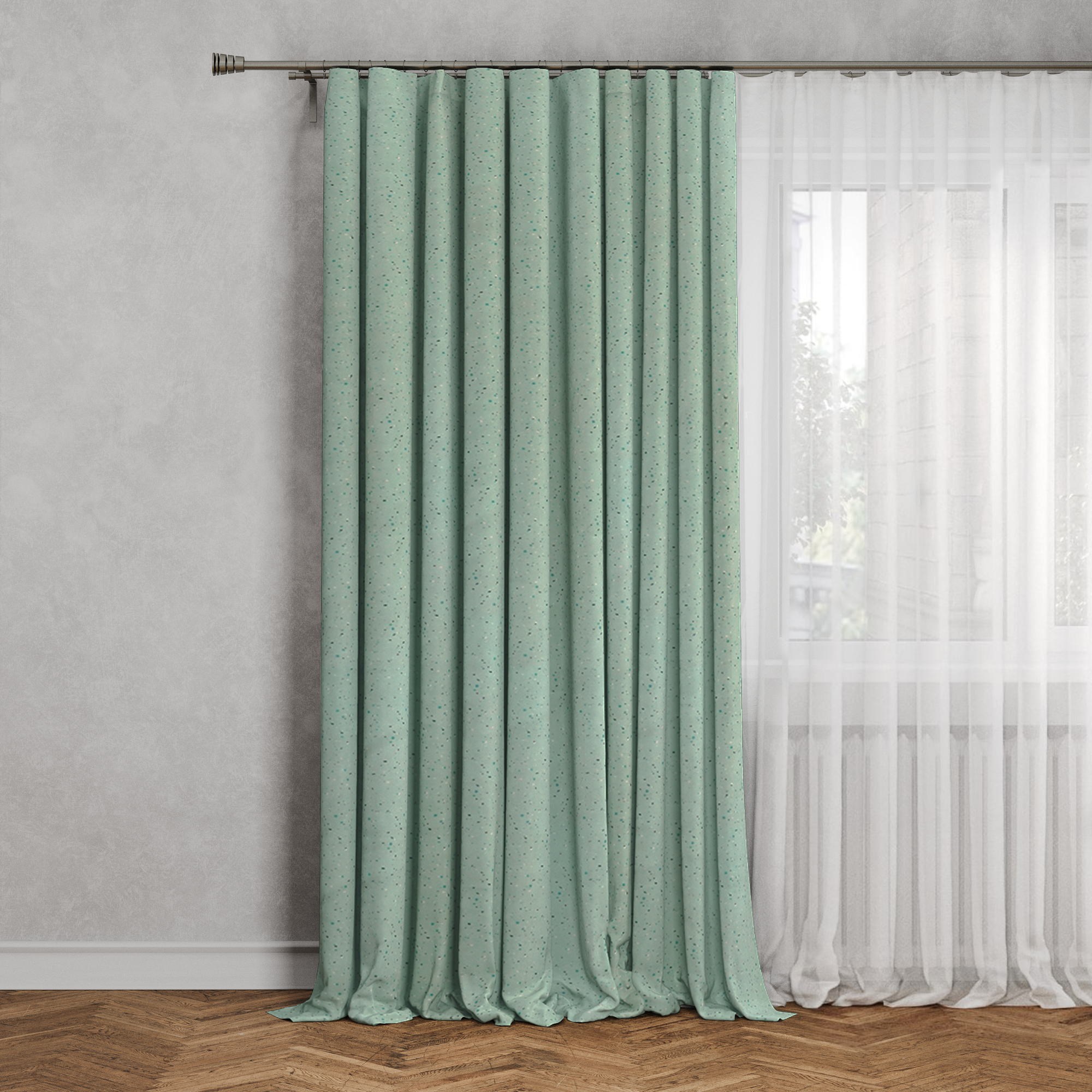 Изображение товара Штора на ленте Камни 160x260 см цвет голубой