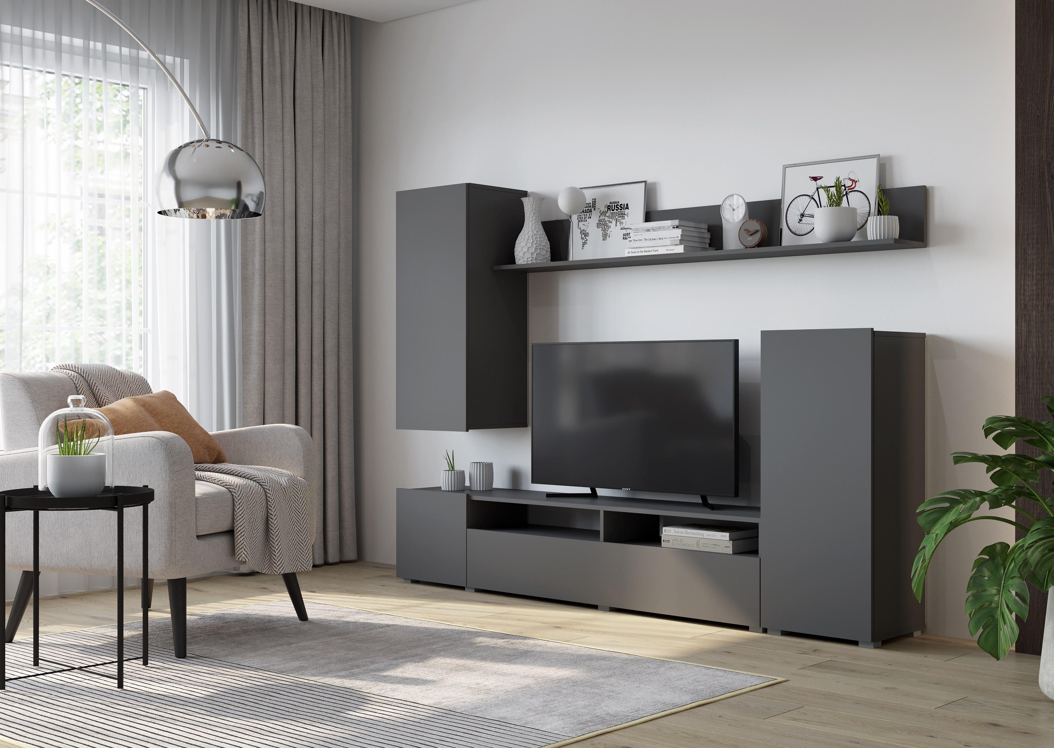 Изображение товара Гостиная Горизонт Лира 213x168x35 см из ЛДСП цвет графит