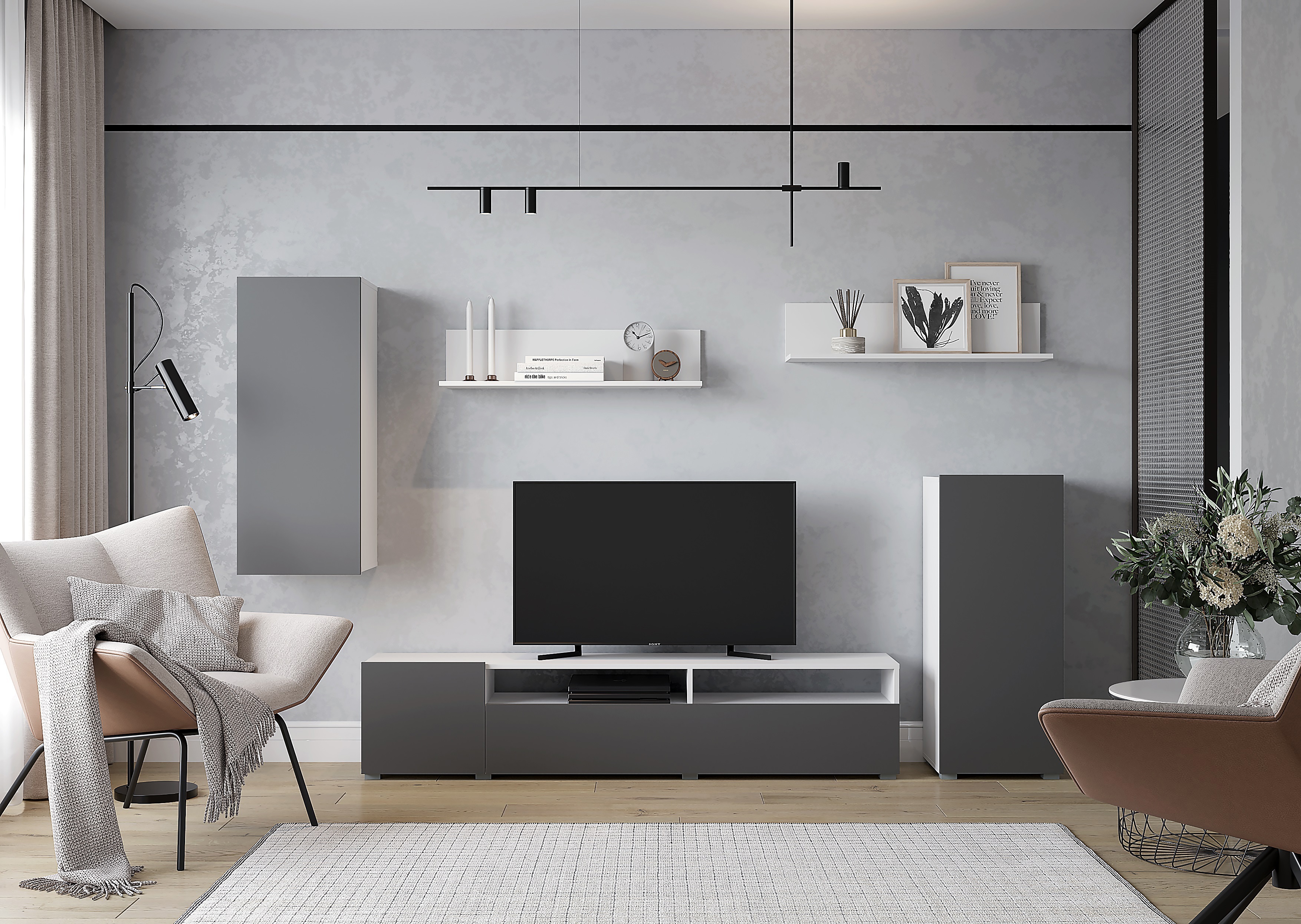 Изображение товара Гостиная Горизонт Лира 213x168x35 см ЛДСП цвет графит/белый