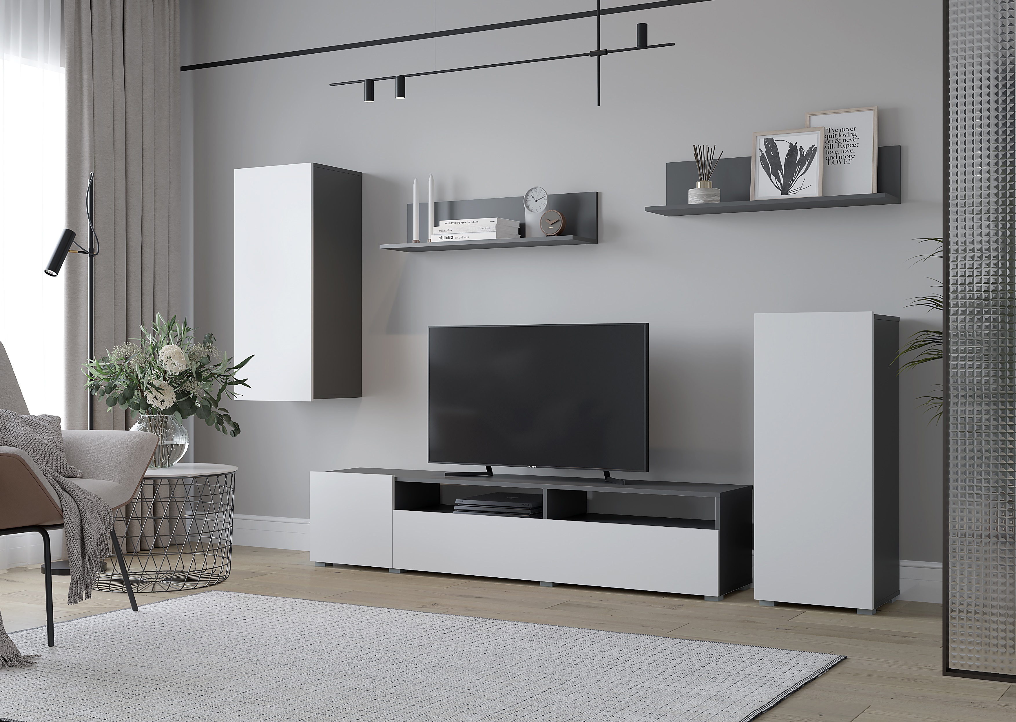 Изображение товара Гостиная Горизонт Лира 213x168x35 см ЛДСП цвет белый/графит