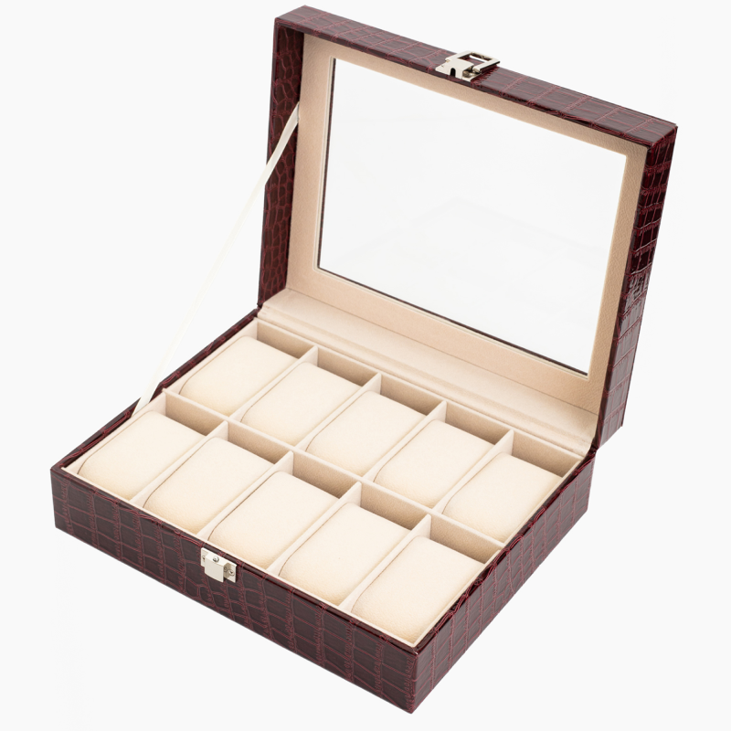 Изображение товара Шкатулка CLOX YC-10EK Эко-кожа бордовая на 10 отделений