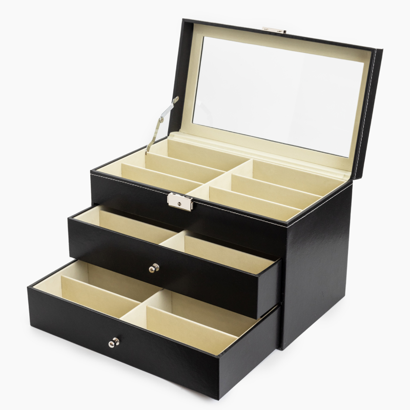 Изображение товара Шкатулка для очков CLOX S-018 черная с двумя выдвижными ящиками