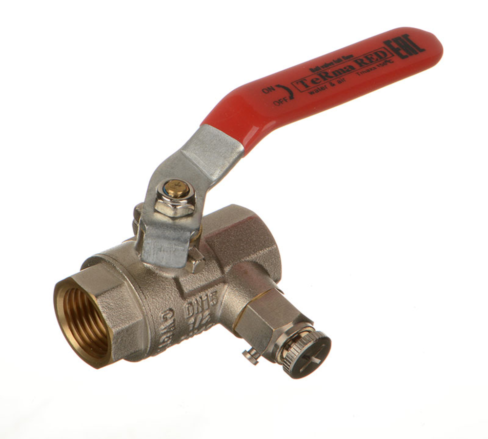 Изображение товара Кран шаровый TERMA RED 1/2" с воздухоотводчиком и внутренней резьбой