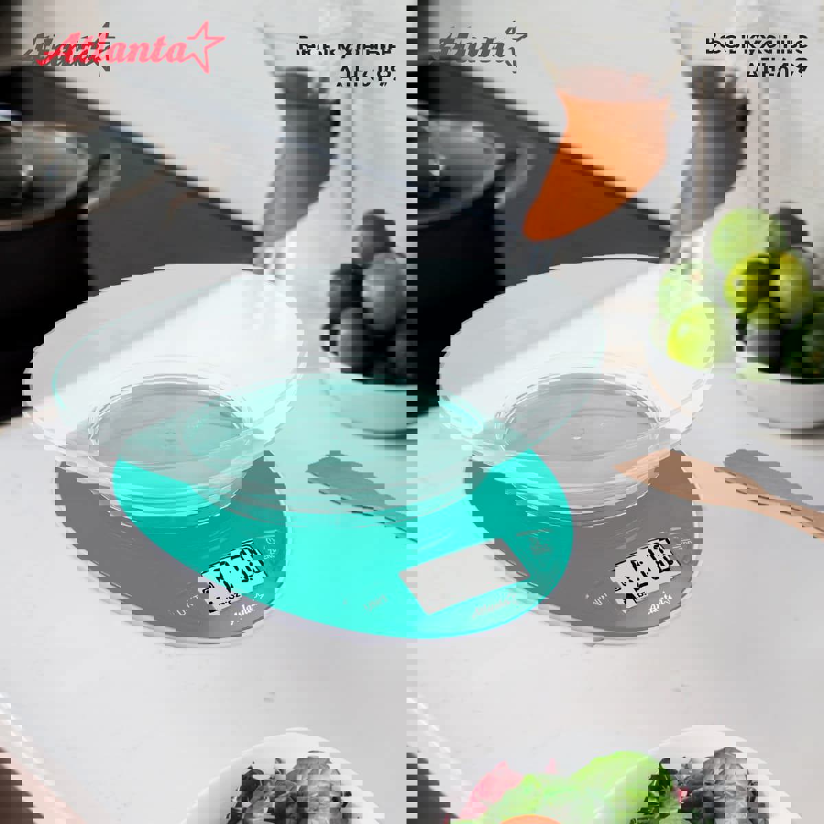 Изображение товара Электронные кухонные весы ATH-6199 green с ярким LED дисплеем до 5 кг