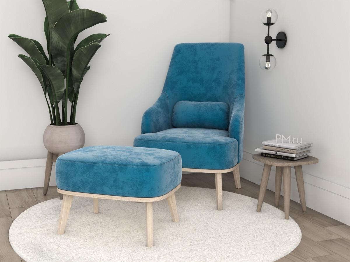 Изображение товара Кресло Правила мебели Лаурель 67x102x84 см велюр цвет лазурь/микровелюр
