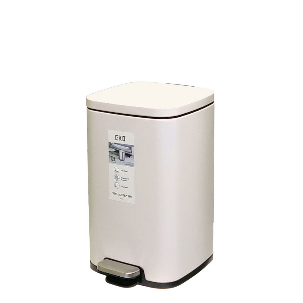Изображение товара Мусорное ведро 12 л EKO с педалью и механизмом плавного закрывания окрашенная сталь цвет бежевый