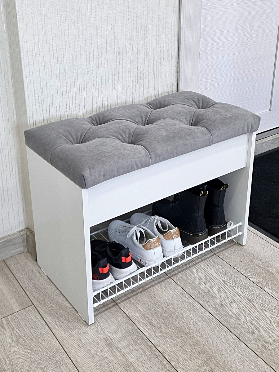 Изображение товара Банкетка Puffsib 61x48x32 см 1 полка ЛДСП цвет белый/серый