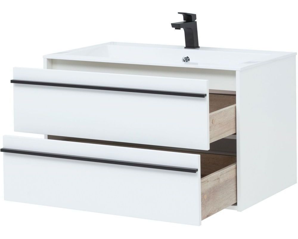 Изображение товара Тумба под раковину Aquanet Lino 90 белый матовый подвесная с двумя ящиками