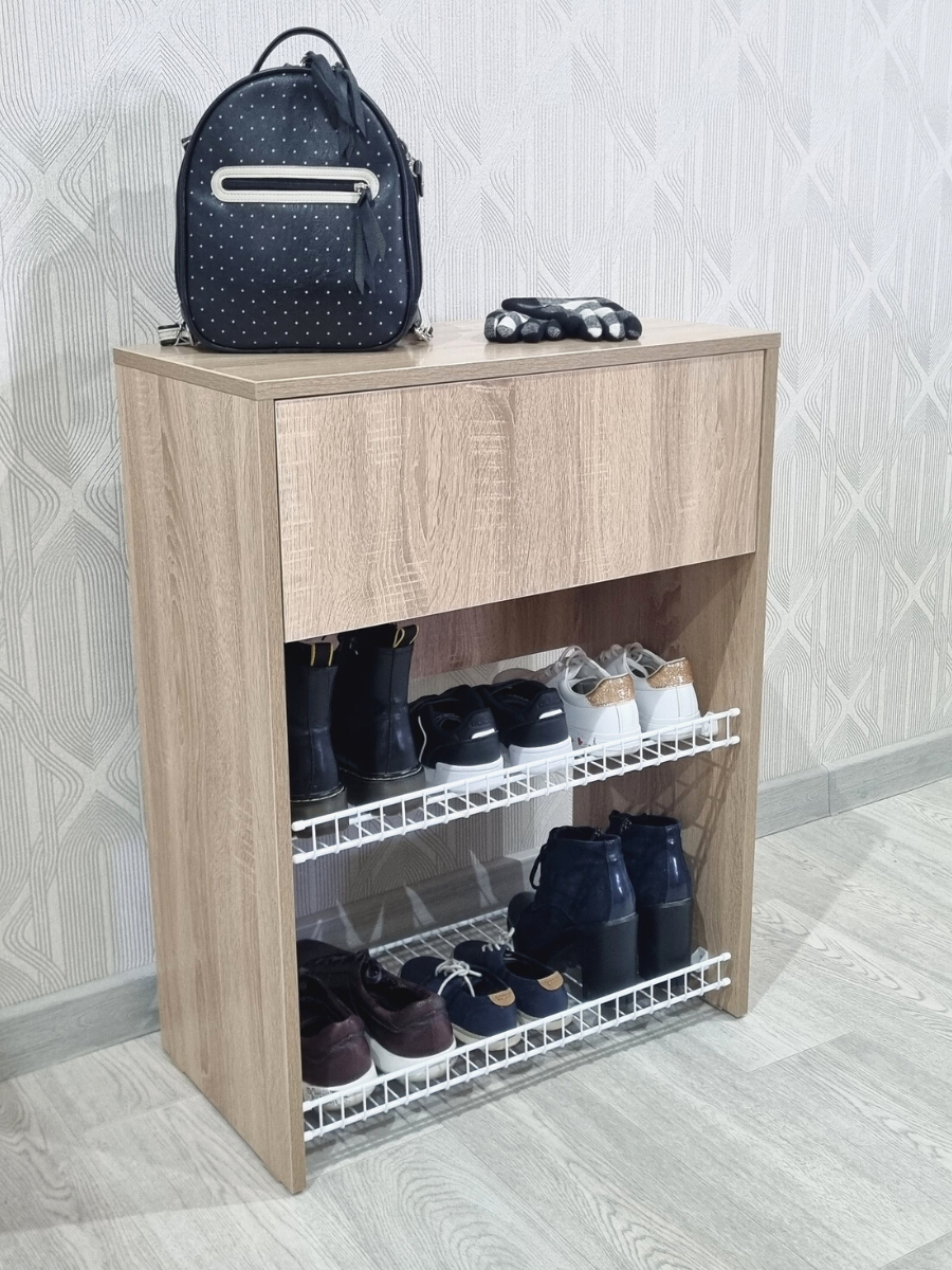 Изображение товара Полка для обуви Puffsib 61x80x32 см с 2 полками и ящиком дуб сонома