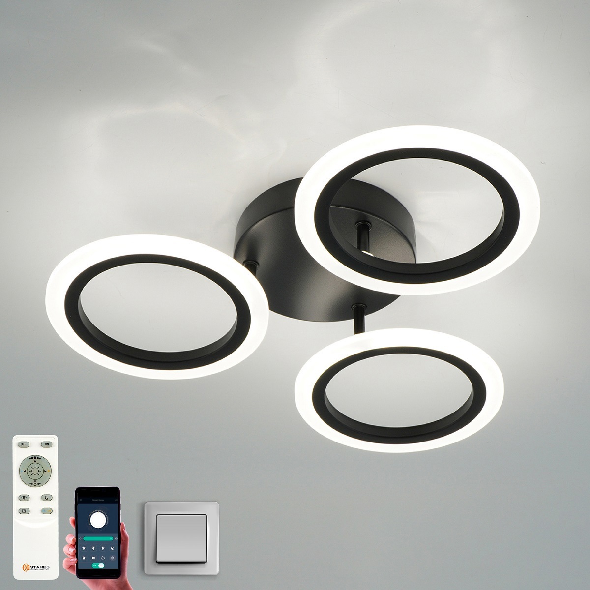 Изображение товара Светодиодная люстра Estares MARIA с пультом управление 10 м² черный 50 Вт