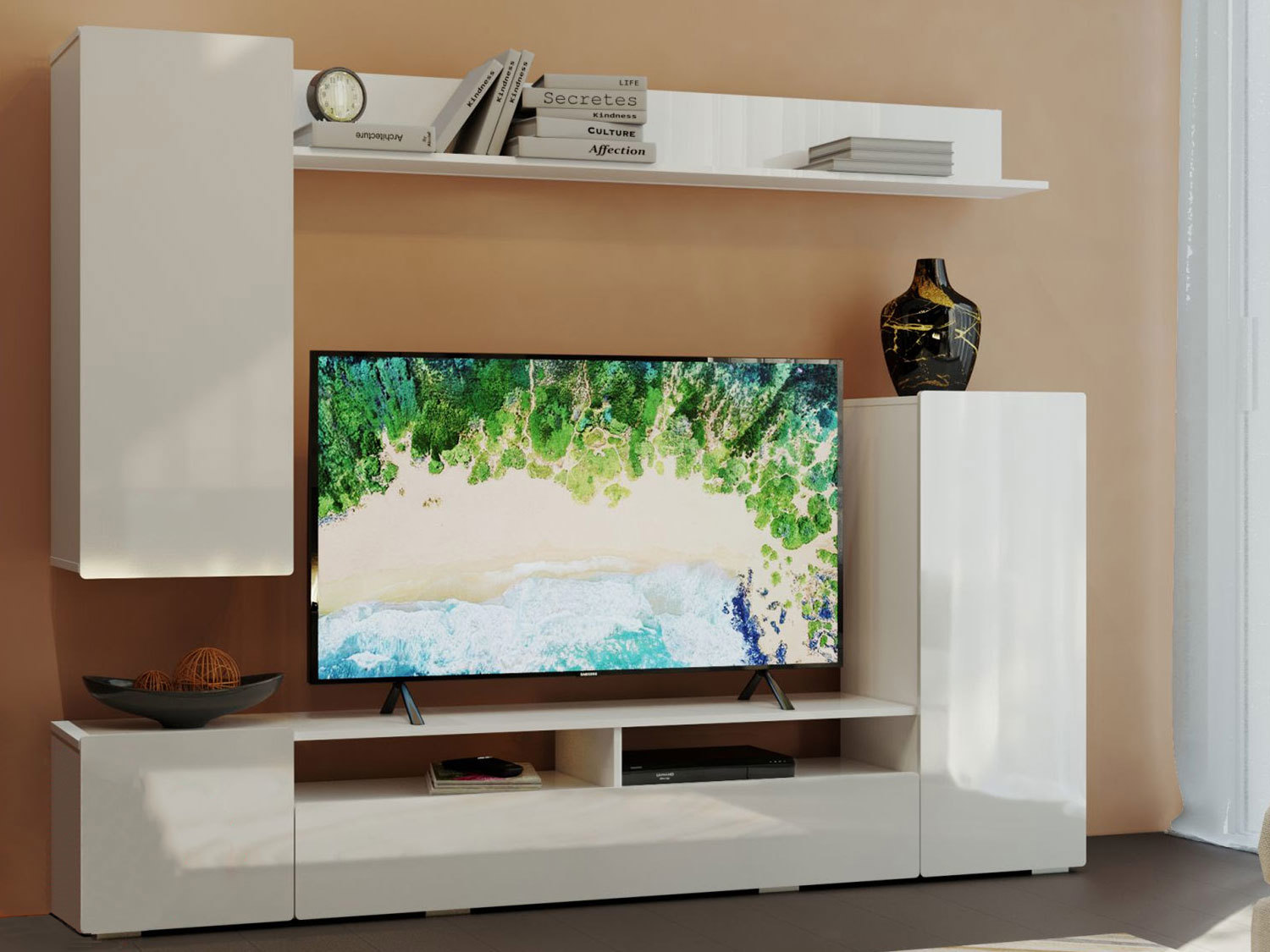 Изображение товара Модульная стенка Мебелони Диаманд 213x168x37.10 см ЛДСП цвет белый глянец