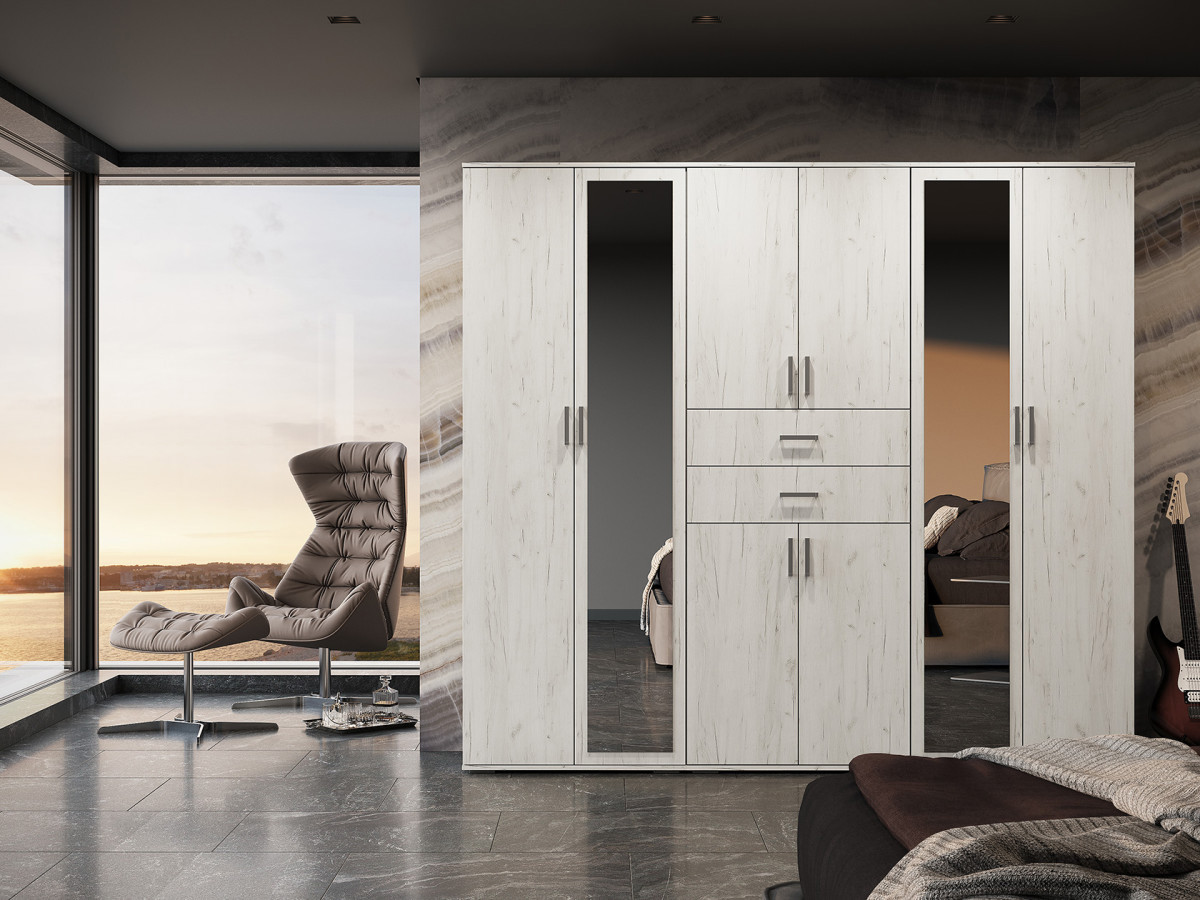 Изображение товара Комплект мебели для гардеробной Нельсон 240x220x50 см светлый дуб крафт белый современный стиль