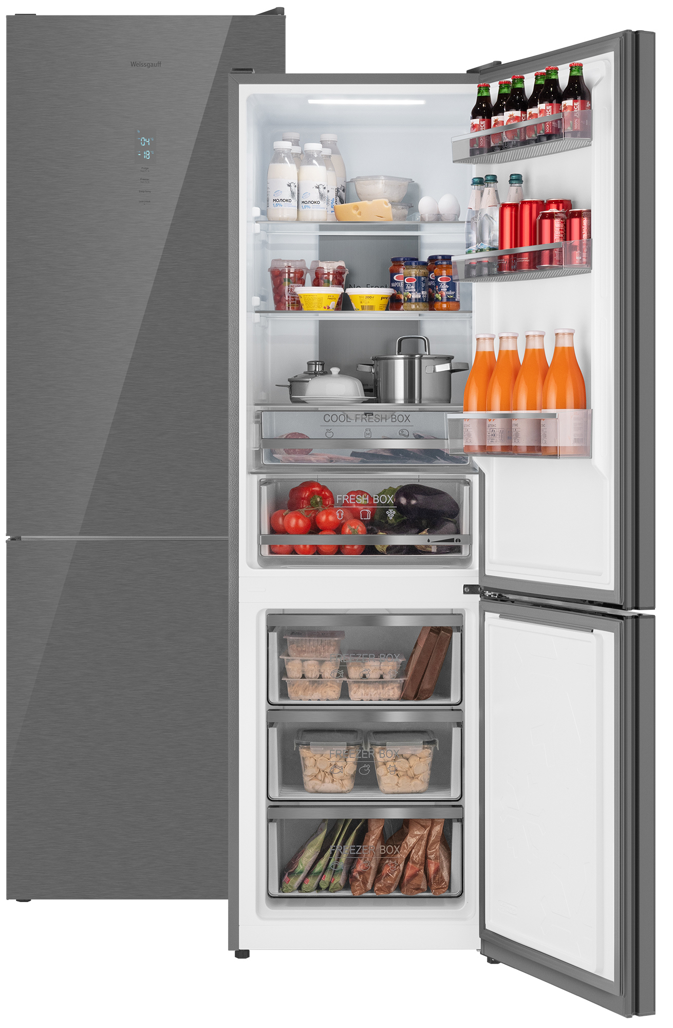 Изображение товара Отдельностоящий холодильник Weissgauff WRK 195 D 59.5x195 см цвет сталь