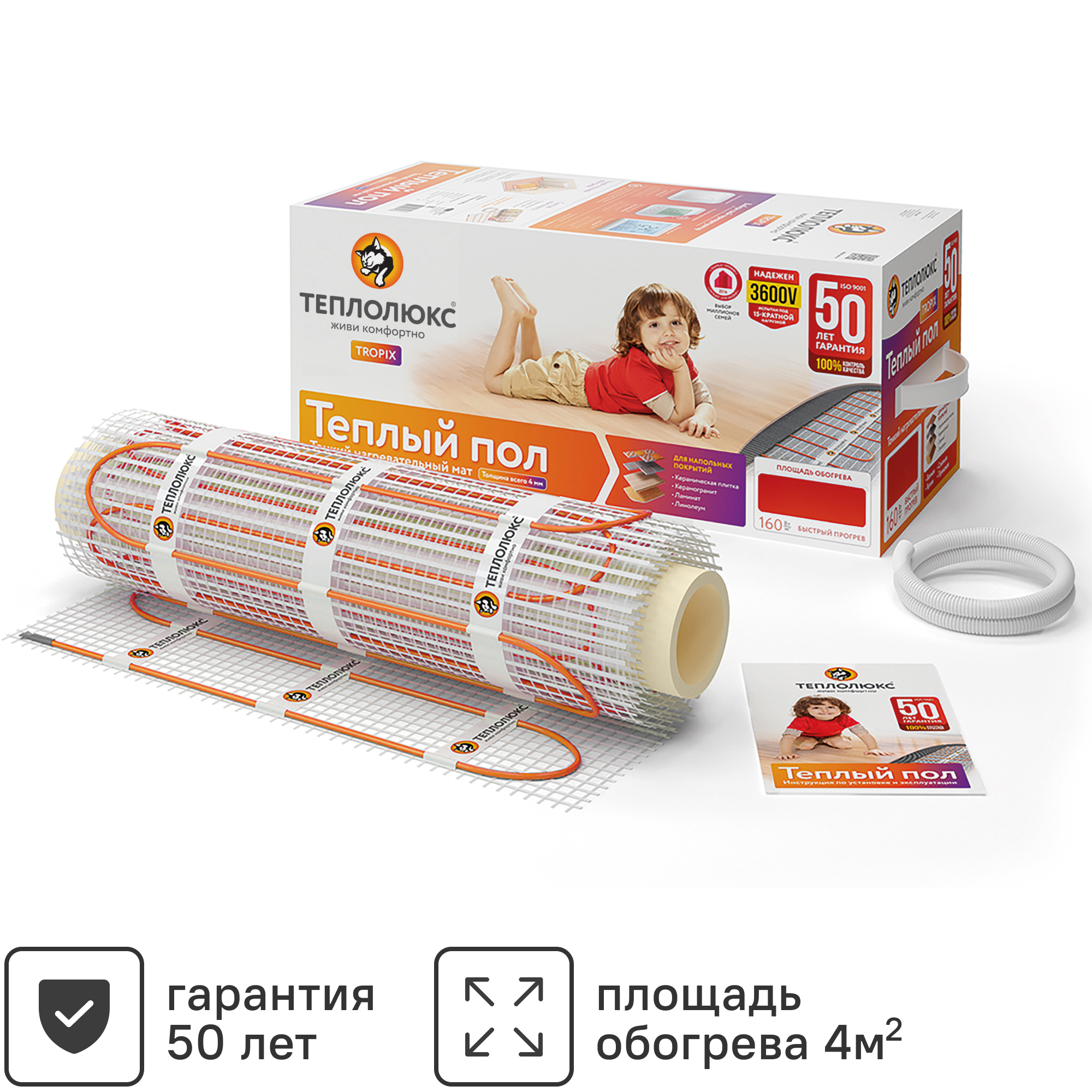 Изображение товара Нагревательный мат теплотеля Теплолюкс Tropix 4 м2 640 Вт для теплого пола