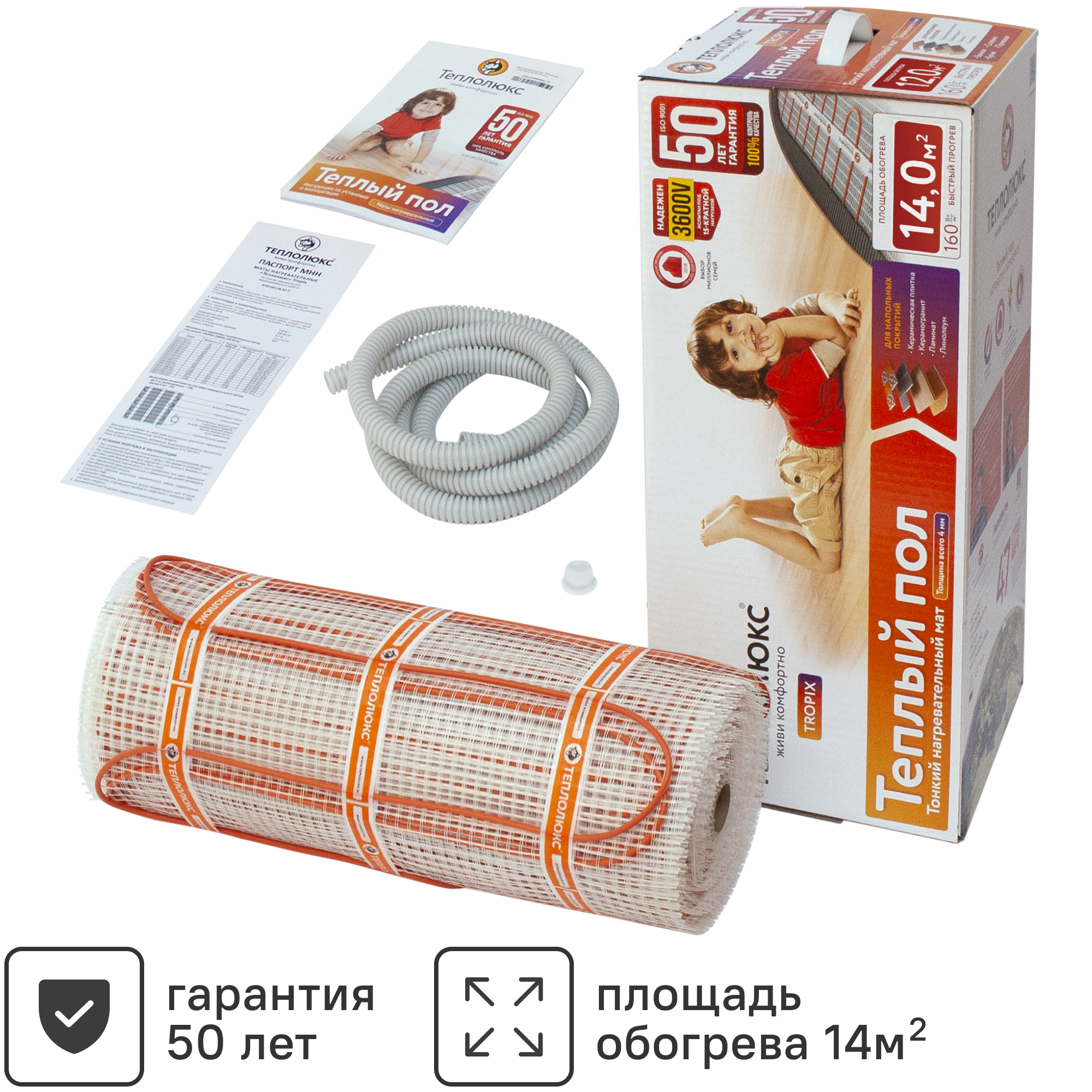 Изображение товара Нагревательный мат для теплого пола Теплолюкс Tropix 14 м2 2240 Вт Россия