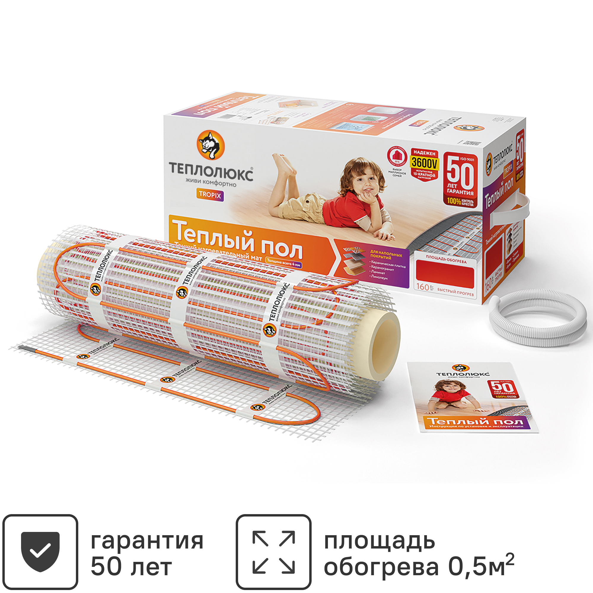 Изображение товара Нагревательный мат Теплолюкс Tropix 0.5 м2 80 Вт для теплого пола