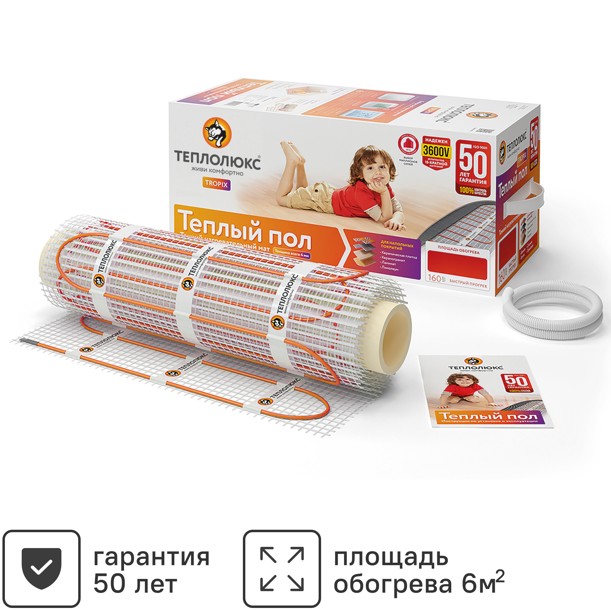 Изображение товара Нагревательный мат для теплого пола Теплолюкс Tropix 6 м2 960 Вт