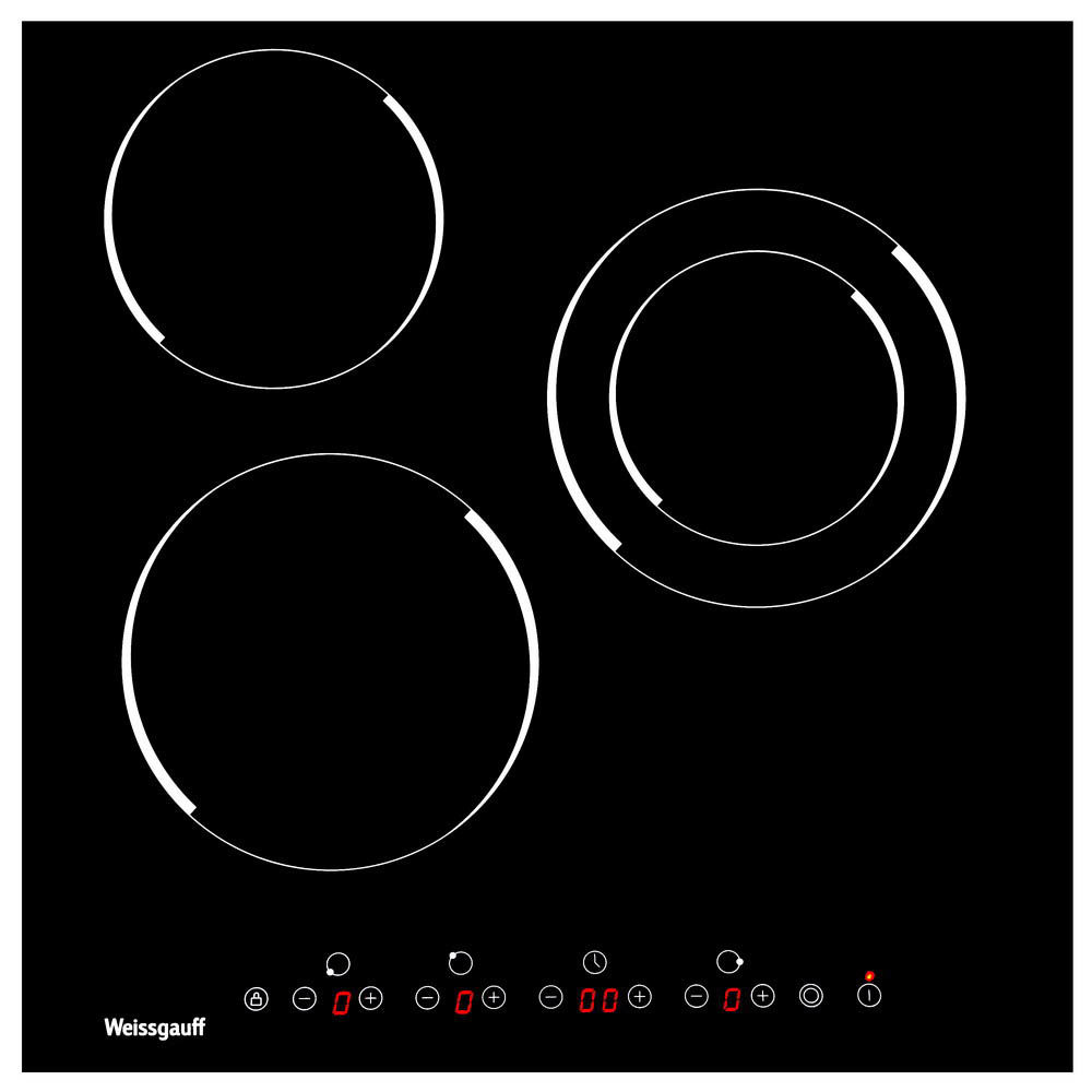 Изображение товара Электрическая варочная панель Weissgauff HVF 431 B 3 конфорки черная 45 см стеклокерамика