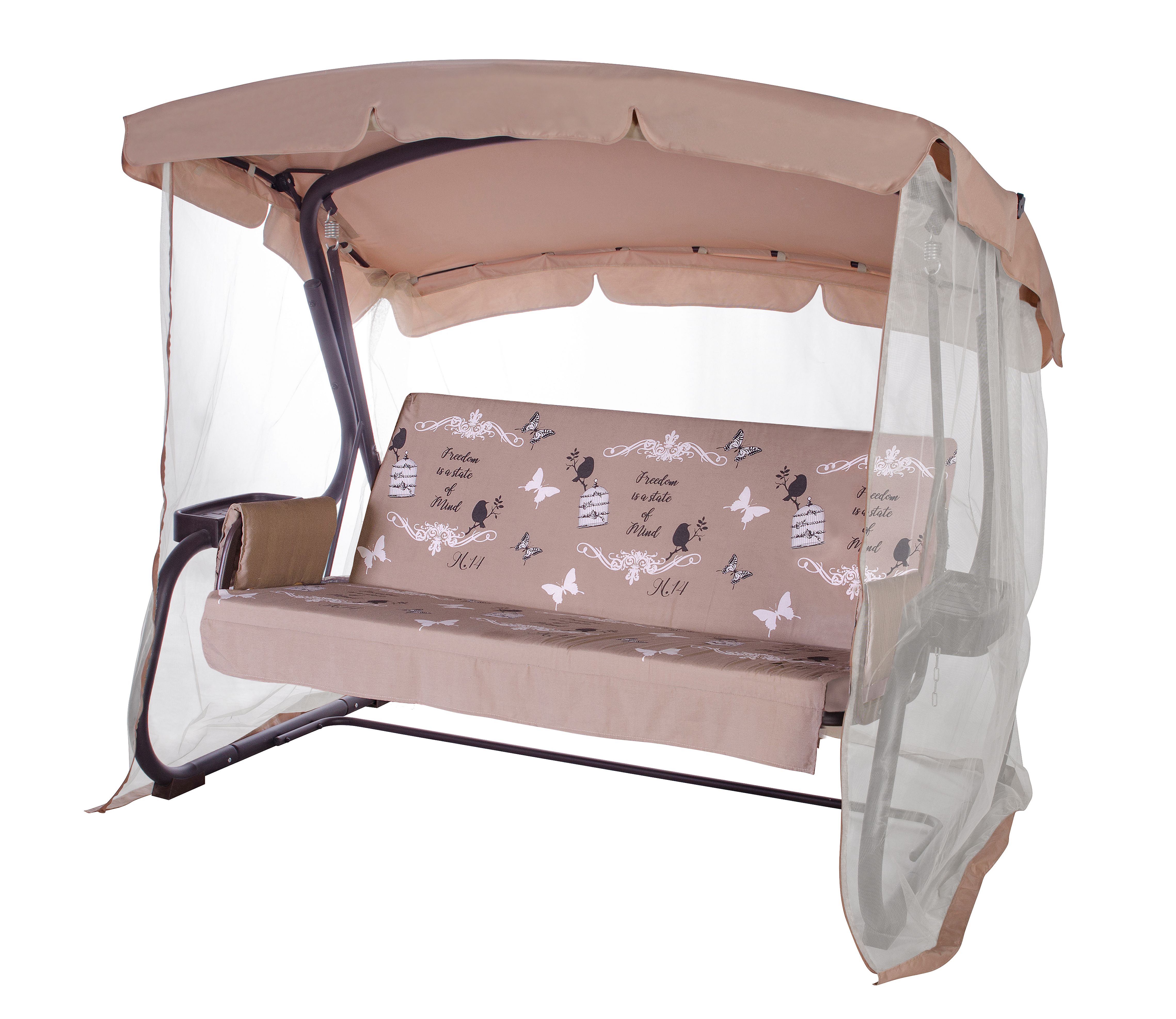 Изображение товара Качели садовые Винтаж 3-х местные Удачная Мебель коричневые с москитной сеткой