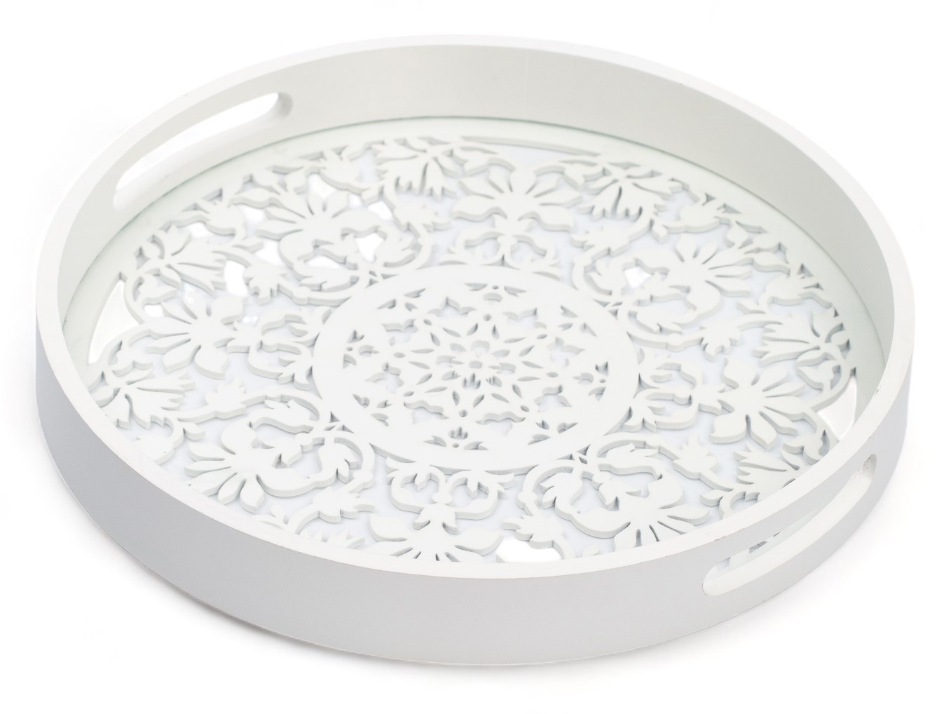 Изображение товара Поднос круглый WHITE LACE 30см дерево белый стильный и практичный