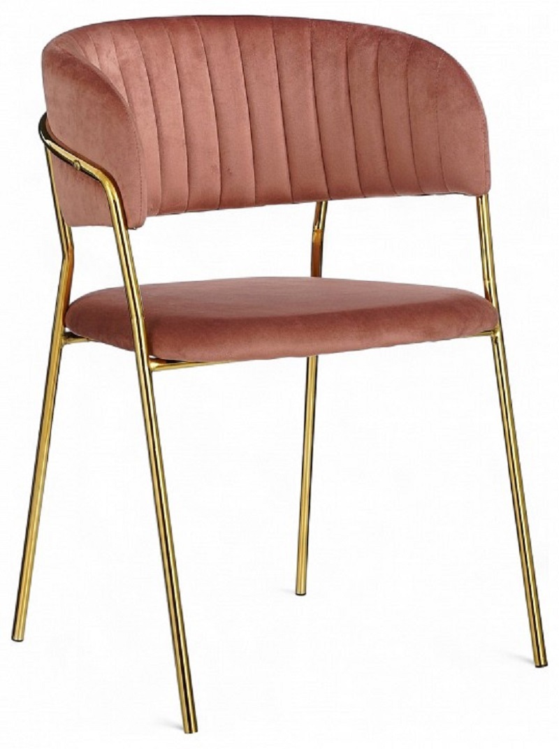 Изображение товара Мягкий стул с подлокотниками Hesby Whispered fusion 49x80x48 см велюр цвет розовый/светло-розовый/золотой