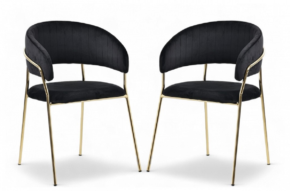 Изображение товара Комплект мягких стульев с подлокотниками 2 шт Hesby Whispered fusion 49х80х48 см велюр цвет черный/золотой