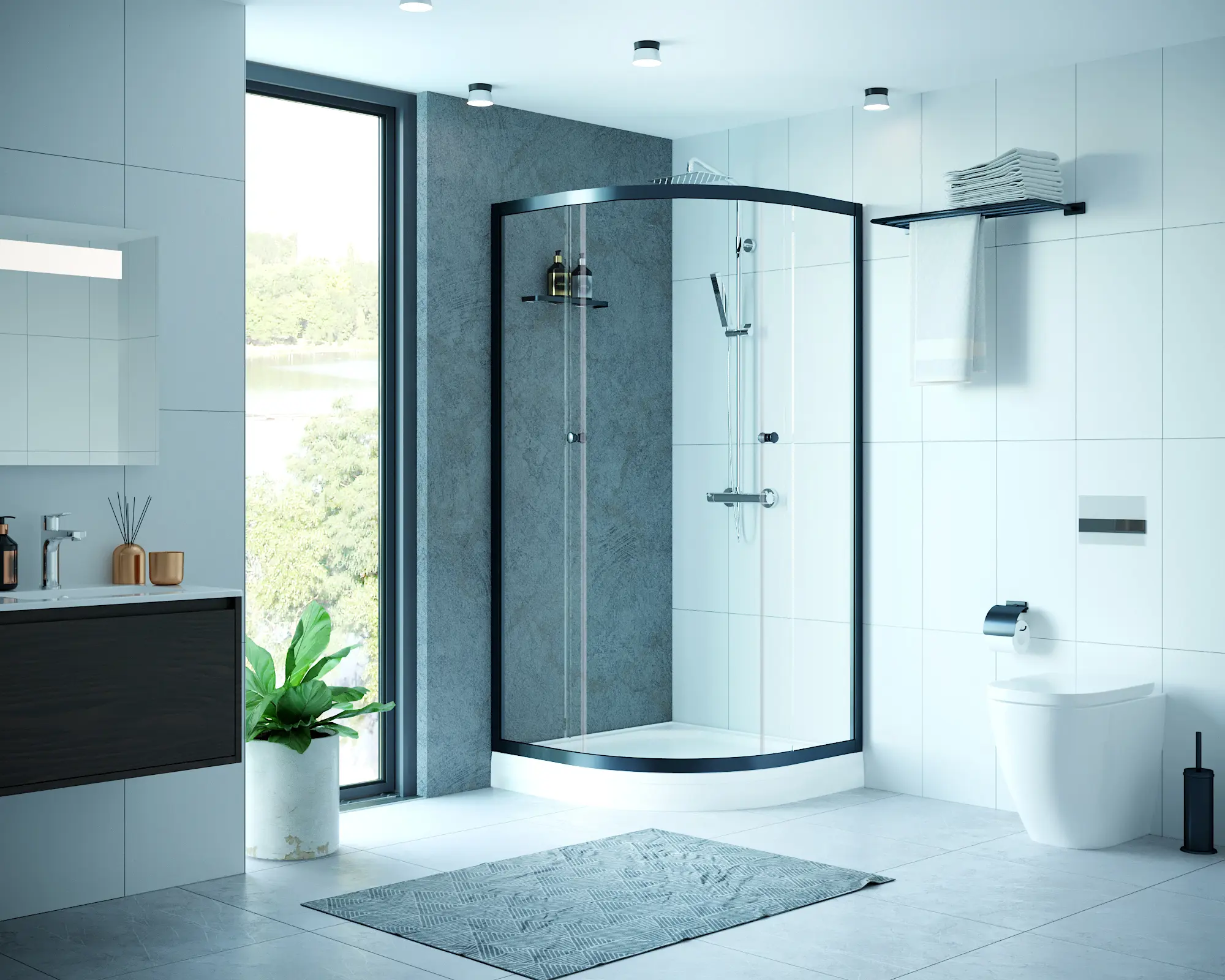 Душевой уголок Domani-Spa Delight 1/4 круга 90x90 см черный профиль прозрачное стекло раздвижной - 10