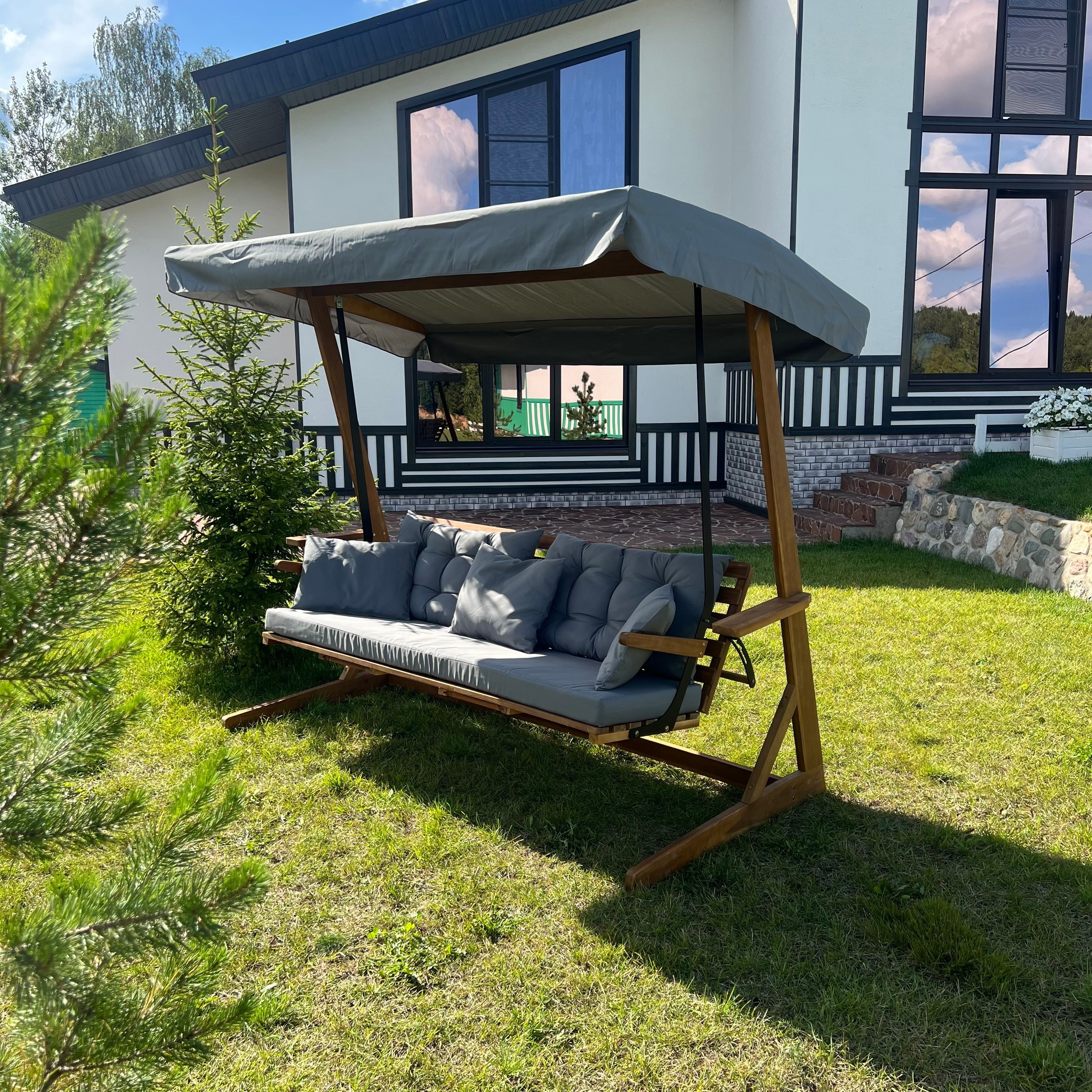 Изображение товара Качели садовые Royal family Grace 3 места трансформер водоотталкивающие серый