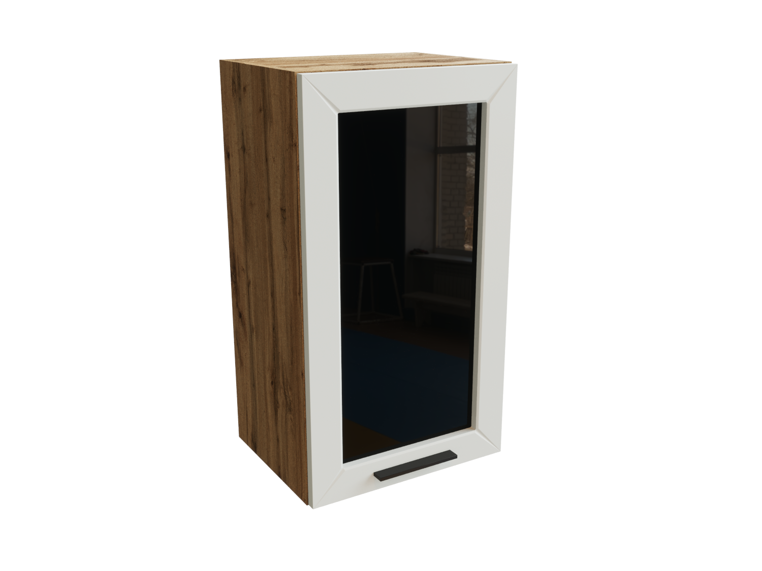 Изображение товара Навесной шкаф Глетчер верхний со стеклом 40x71.60x31.80 см фасад белый ЛДСП каркас дуб вотан ЛДСП Сурская Мебель