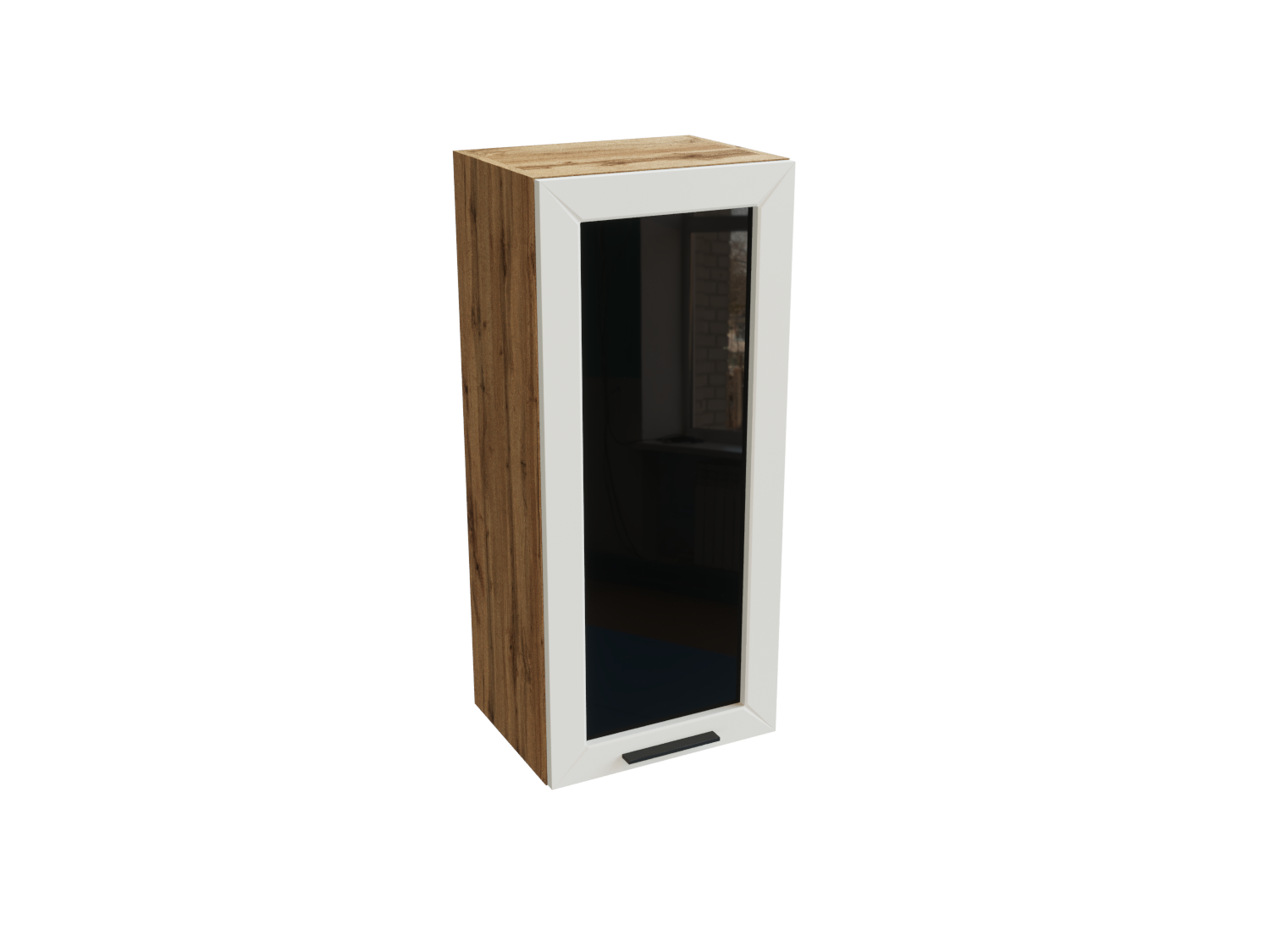 Изображение товара Навесной шкаф Глетчер верхний со стеклом 40x92x31.80 см фасад белый ЛДСП каркас дуб вотан ЛДСП Сурская Мебель