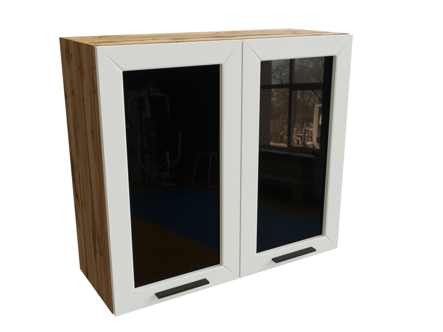 Изображение товара Навесной шкаф Глетчер верхний со стеклом 80x71.60x31.80 см фасад белый ЛДСП каркас дуб вотан ЛДСП Сурская Мебель