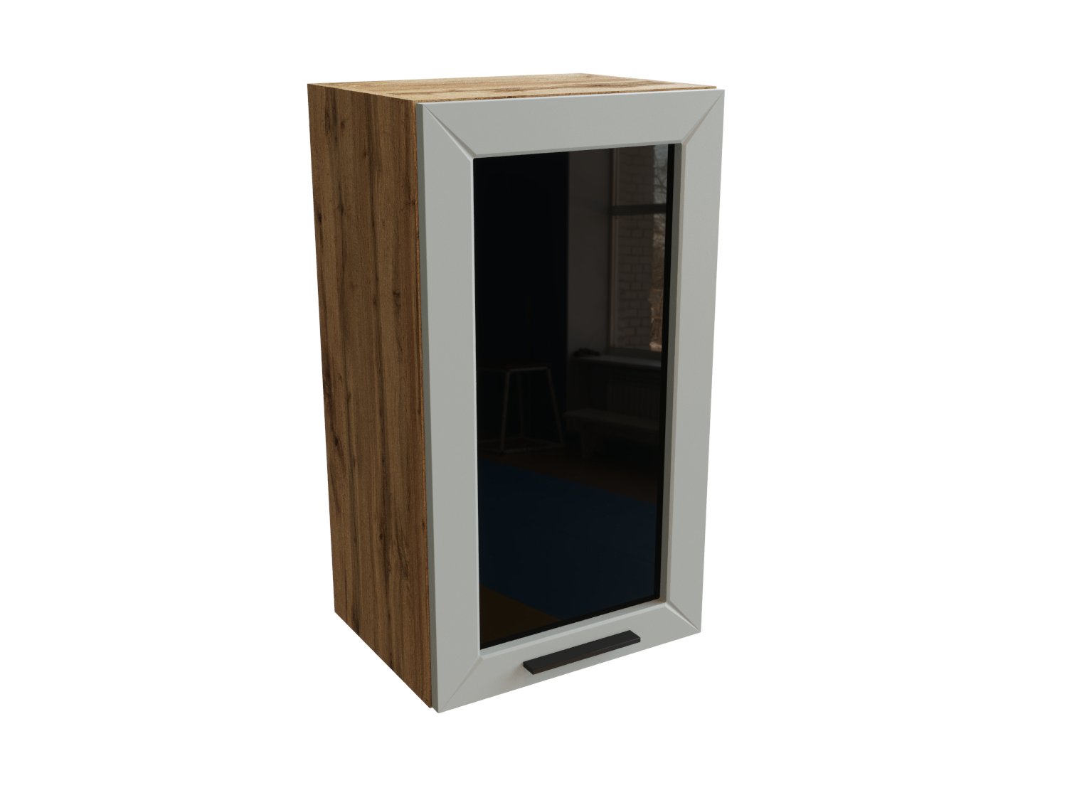 Изображение товара Навесной шкаф Глетчер верхний со стеклом 40x71.60x31.80 см фасад белый МДФ каркас дуб вотан ЛДСП Сурская Мебель