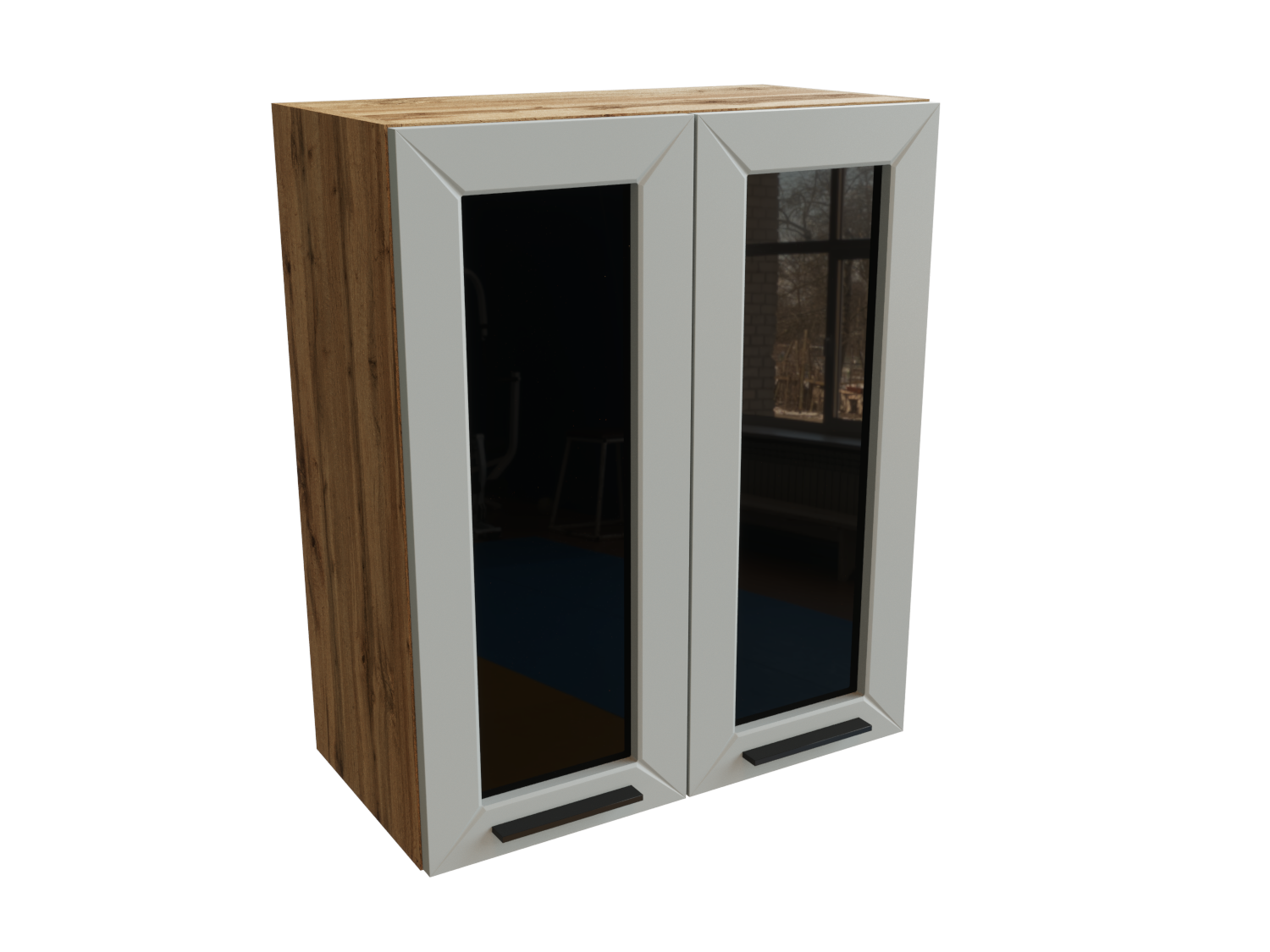 Изображение товара Навесной шкаф Глетчер верхний со стеклом 60x71.60x31.80 см фасад белый МДФ каркас дуб вотан ЛДСП Сурская Мебель