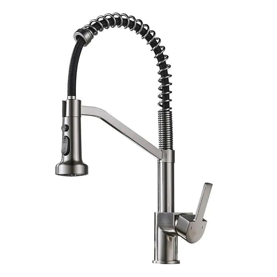 Изображение товара Смеситель для кухни Haiba HB73826-3 гибкий излив 15.3 см цвет матированная сталь