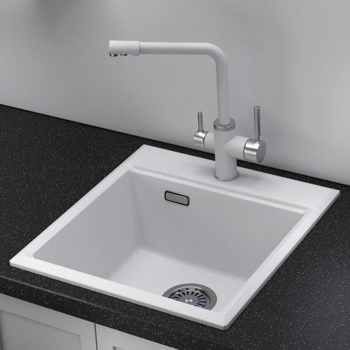 Изображение товара Мойка для кухни врезная Online comfort 4702 47x50 см глубина чаши 20 см кварцевый песок цвет белый
