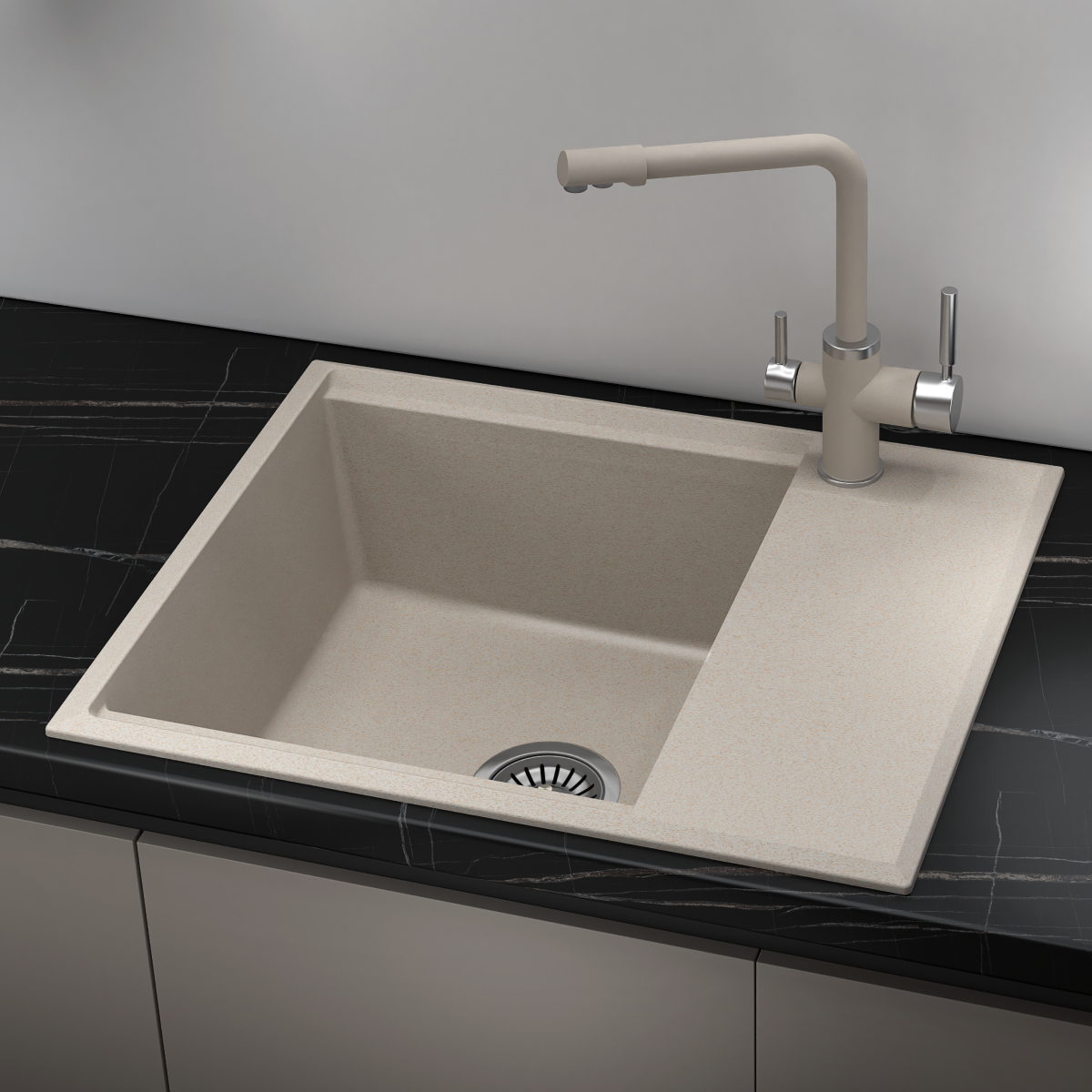 Изображение товара Мойка для кухни врезная Online comfort 6203 62x50 см глубина чаши 20 см кварцевый песок цвет бежевый