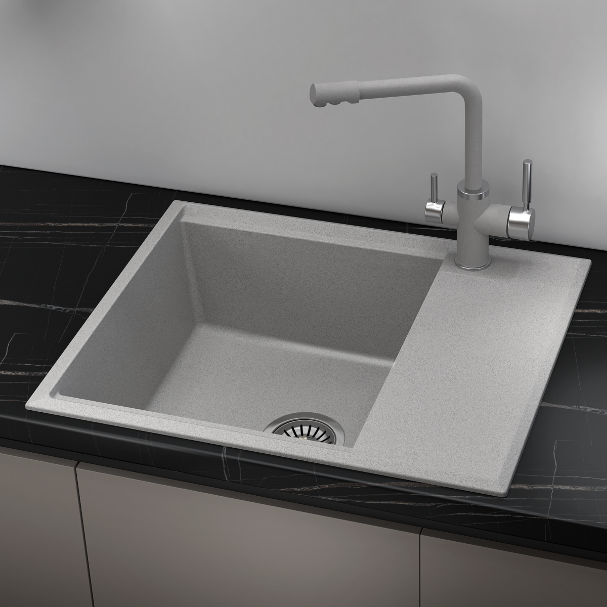 Изображение товара Мойка для кухни врезная Online comfort 6203 62x50 см глубина чаши 20 см кварцевый песок цвет светло-серый