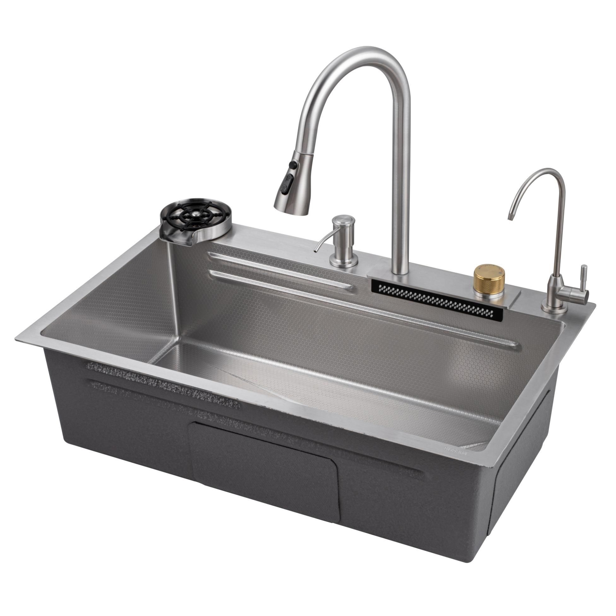 Изображение товара Мойка для кухни врезная с дозатором Savol S-Sc003L 46x75 см глубина чаши 22 см нержавеющая сталь цвет сатин