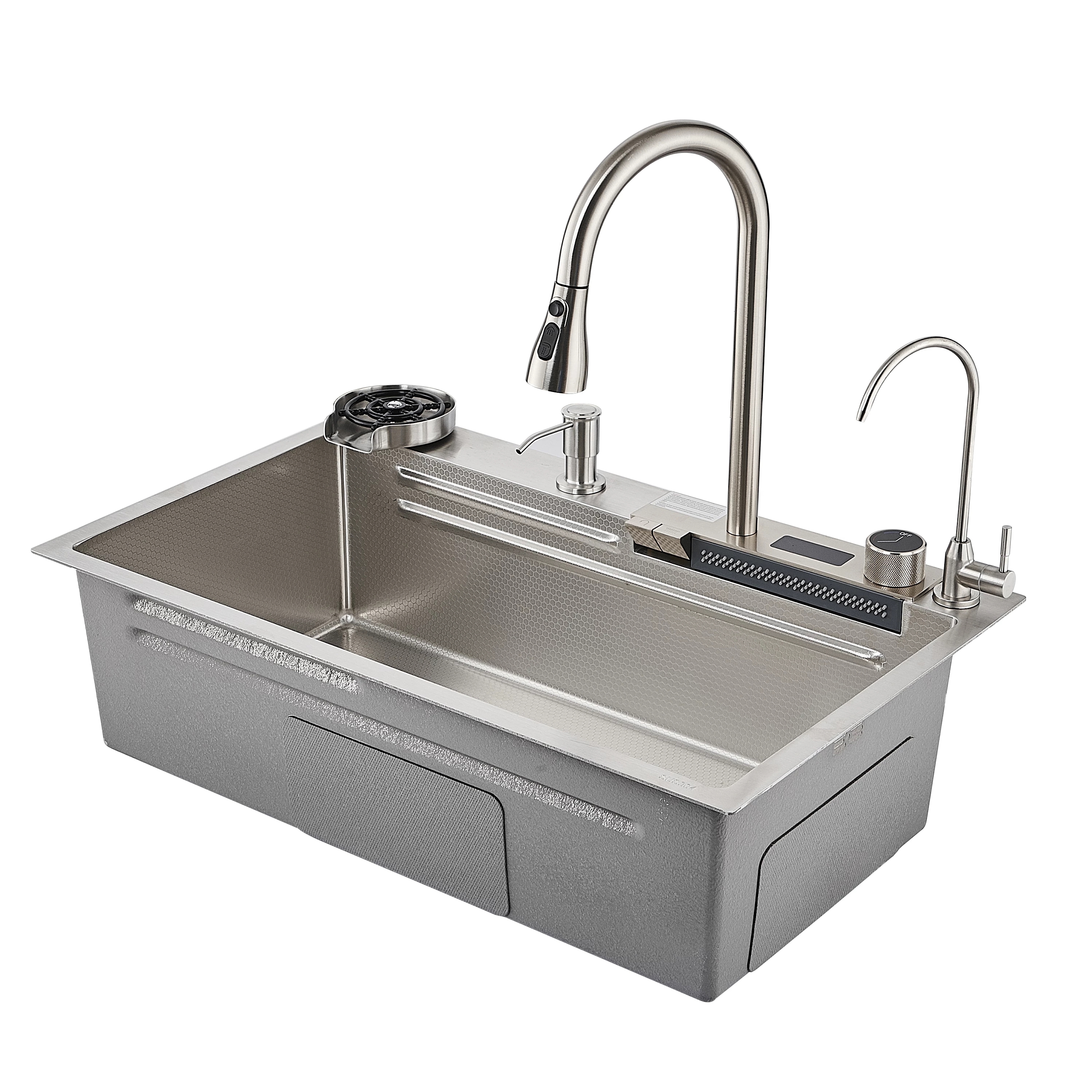 Изображение товара Мойка для кухни врезная с дозатором Savol S-Sc002L 46x75 см глубина чаши 22 см нержавеющая сталь цвет сатин