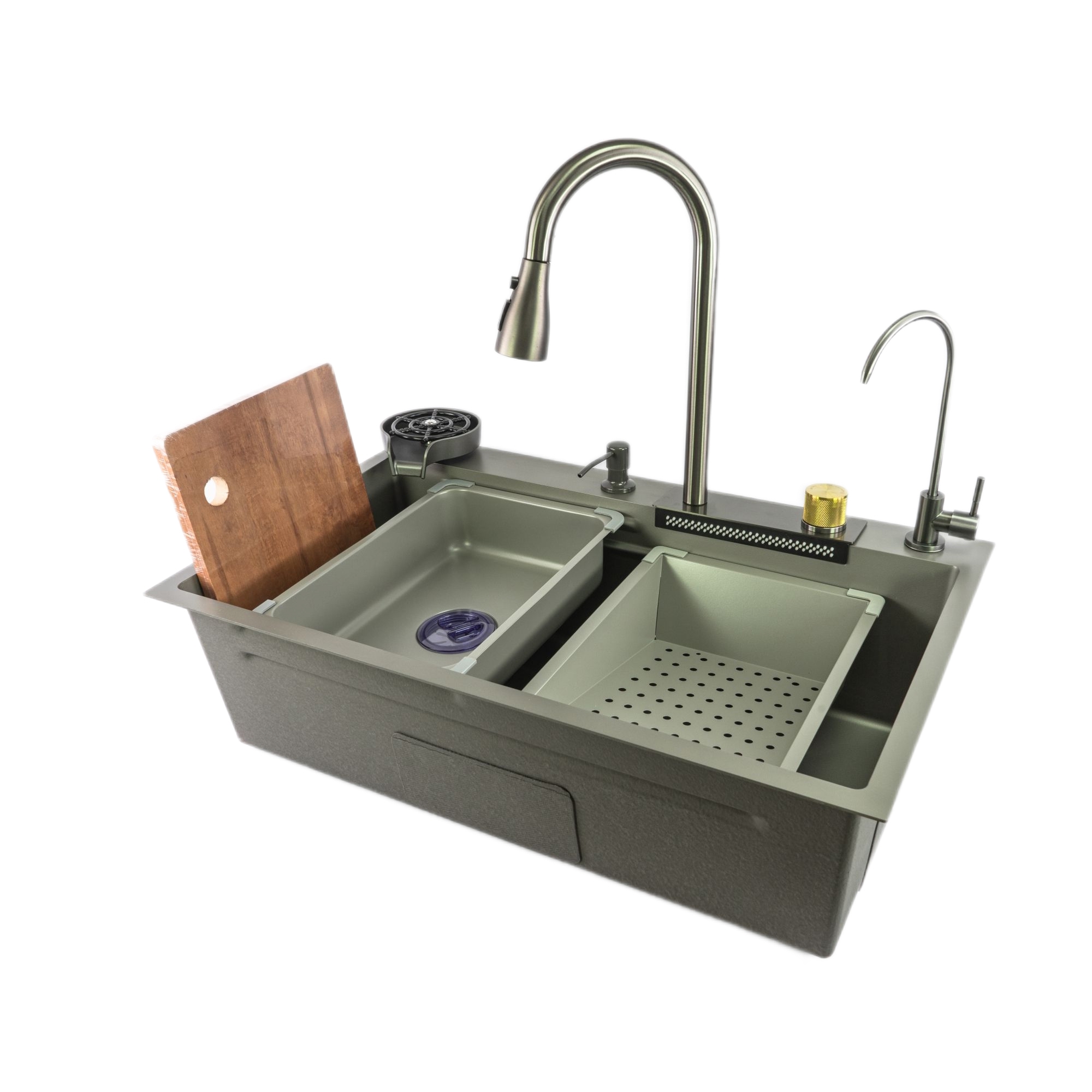Изображение товара Мойка для кухни врезная с дозатором Fmark Fsc003T 46x75 см глубина чаши 22 см нержавеющая сталь цвет серый