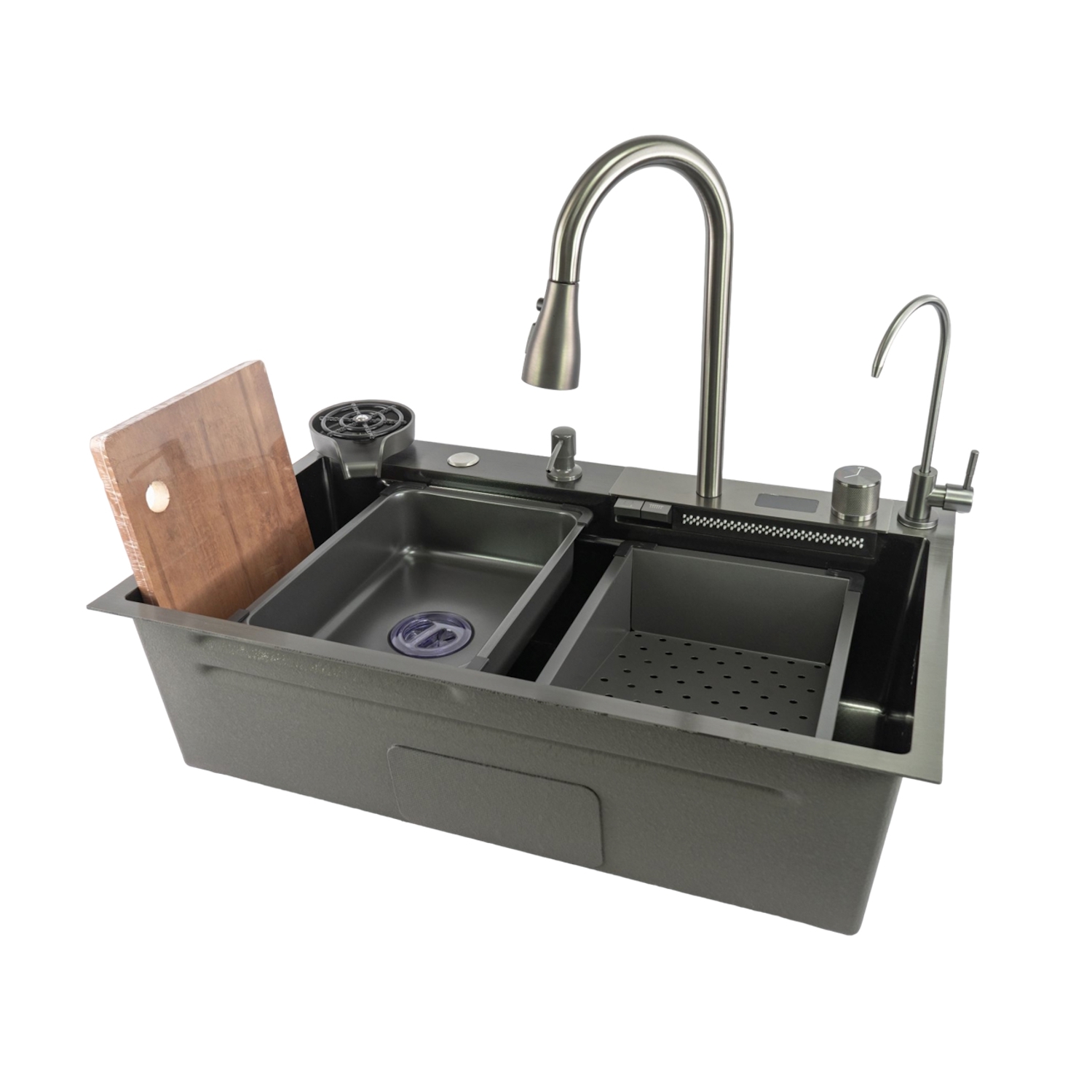 Изображение товара Мойка для кухни врезная с дозатором Fmark Fsc002Q 46x75 см глубина чаши 22 см нержавеющая сталь цвет графит