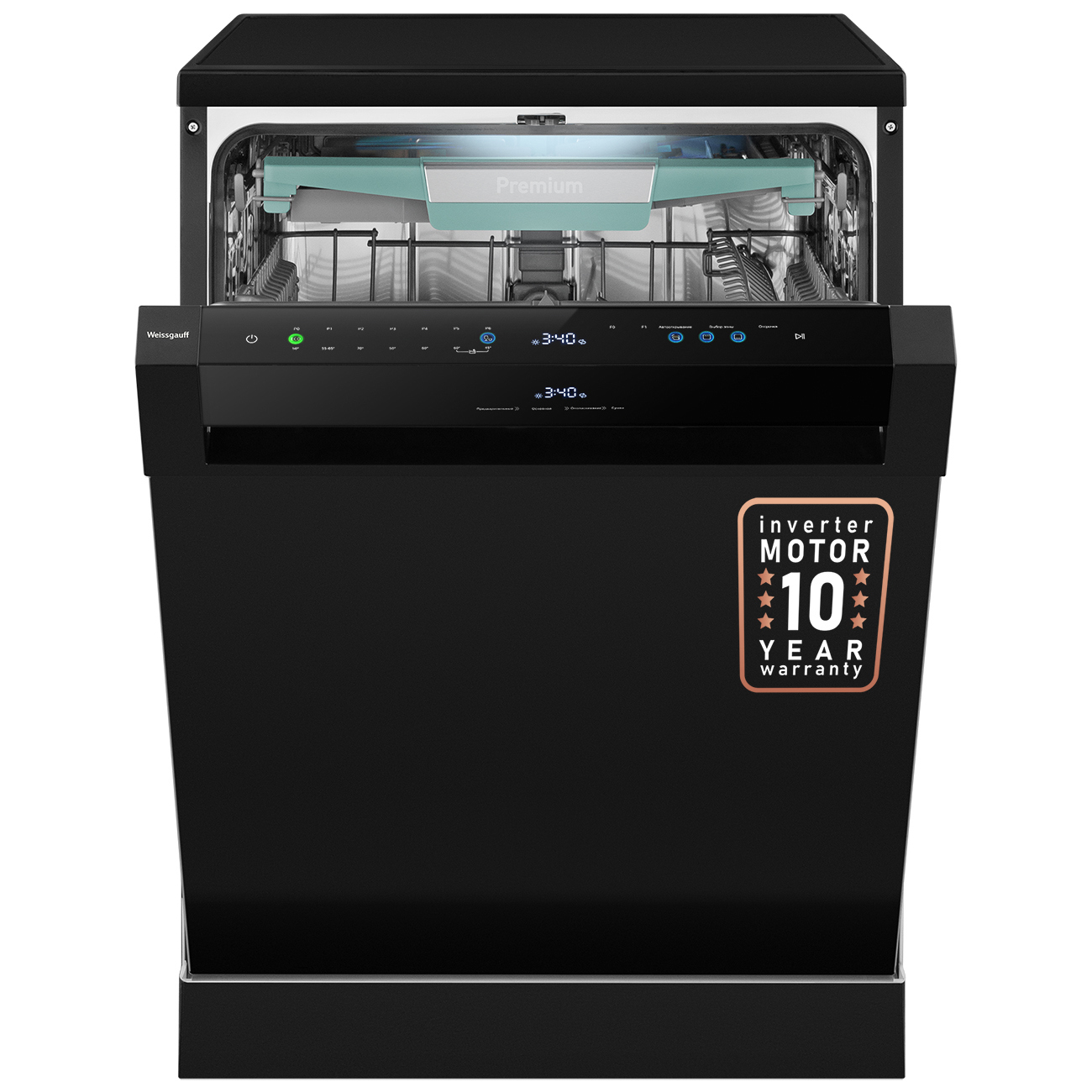 Изображение товара Отдельностоящая посудомоечная машина Weissgauff DW 6114 Inverter Touch AutoOpen 59.8 см 8 программ цвет черный