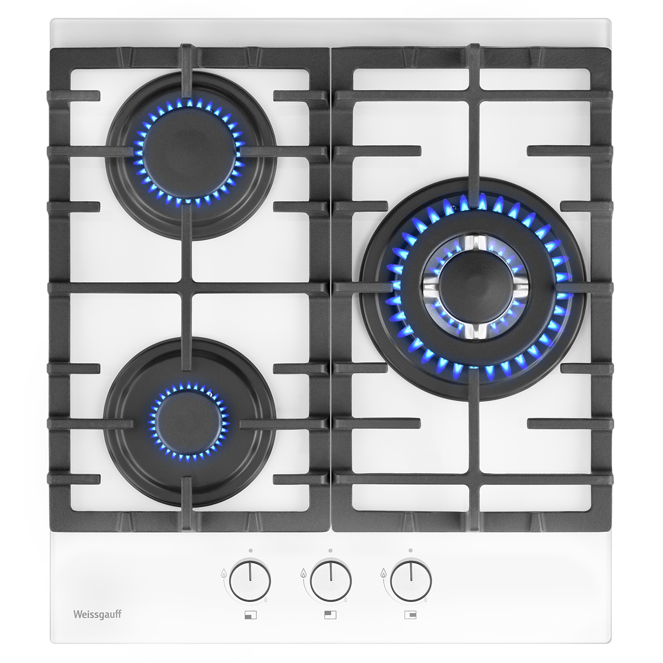 Изображение товара Газовая варочная панель Weissgauff HGG 451 WFV 45 см 3 конфорки белый стекло