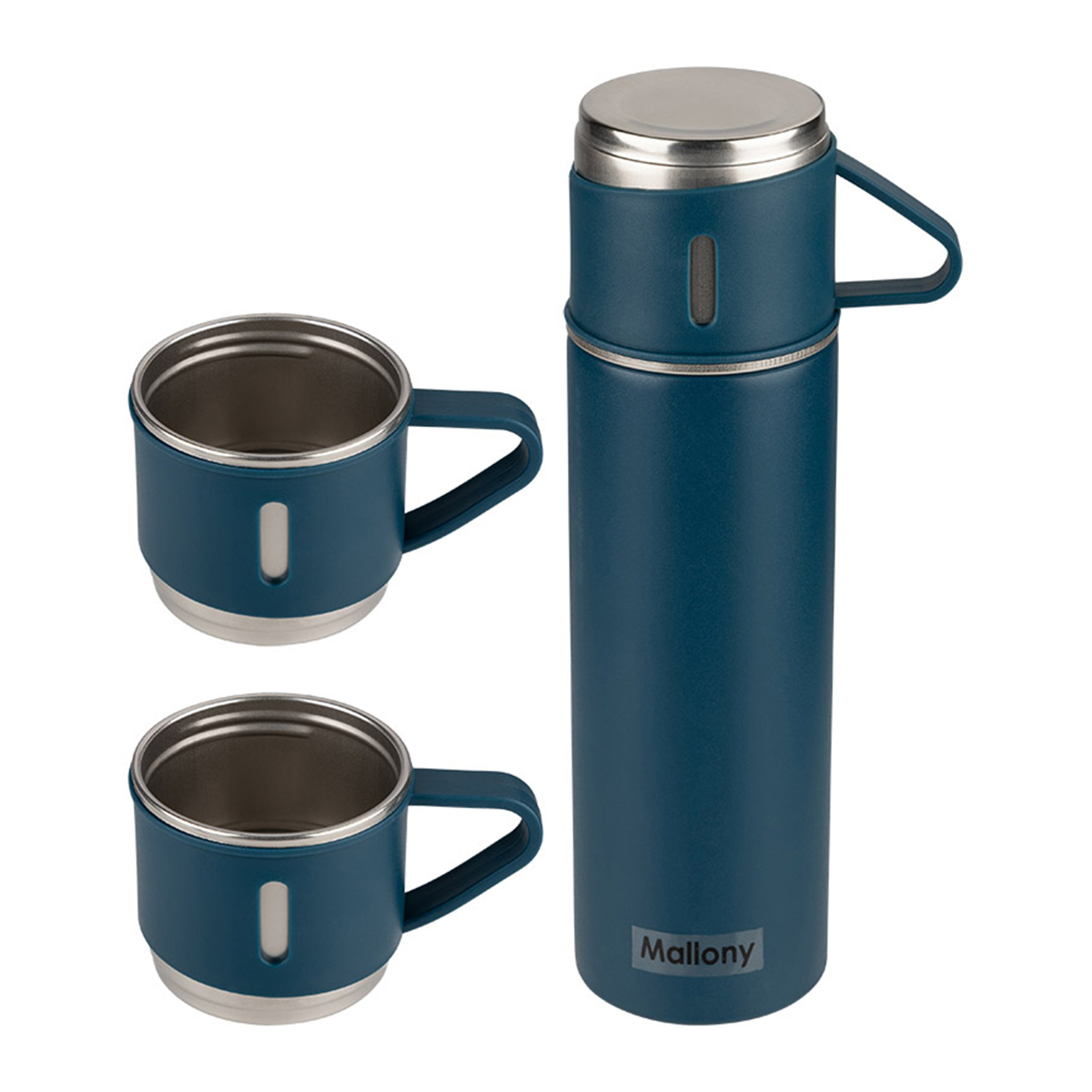 Изображение товара Термос 500 мл Mallony FESTA с тремя термокружками металлический синий