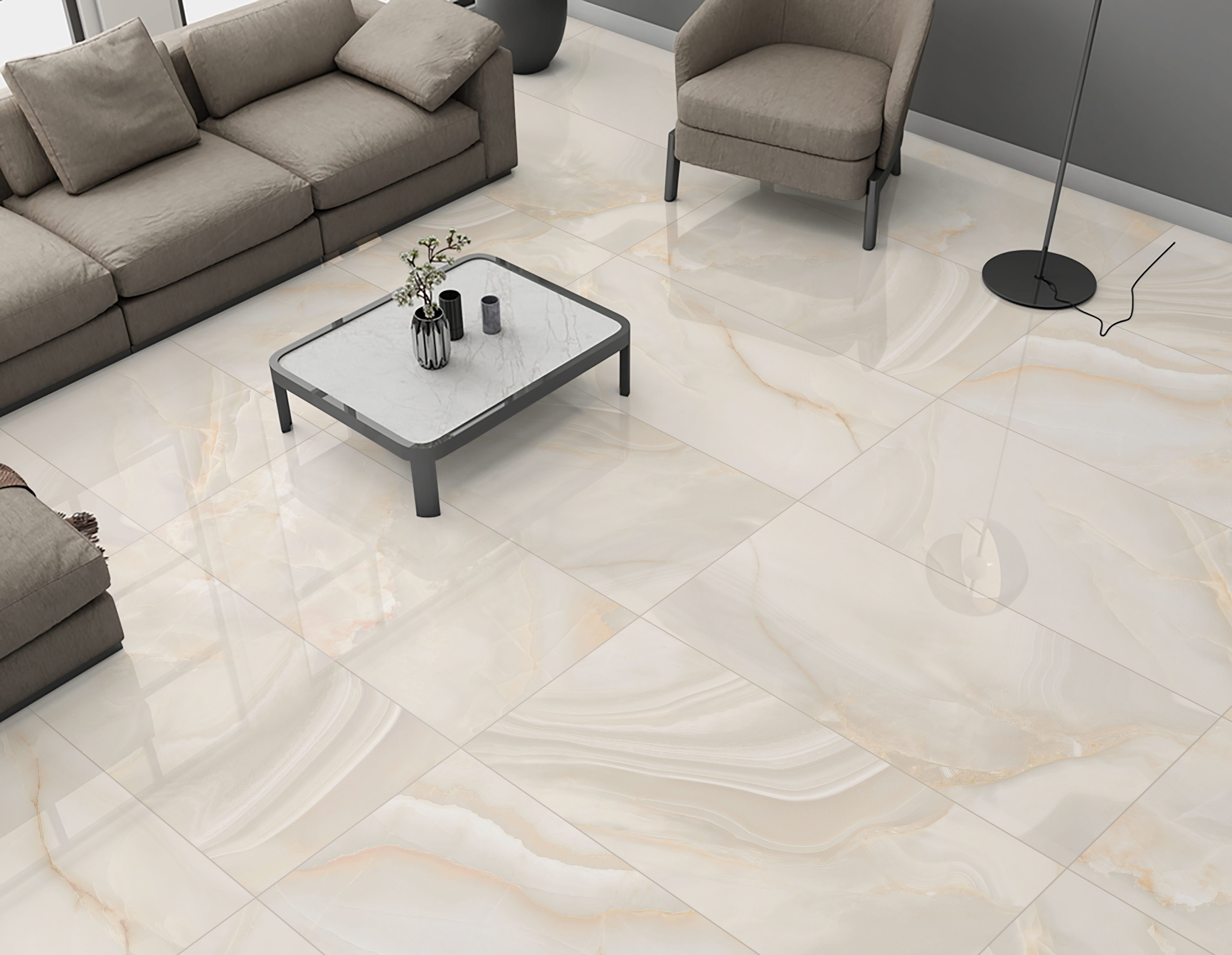 Изображение товара Керамогранит Azori Onyx Crema 60x120 см кремовый эффект камень глазурованный