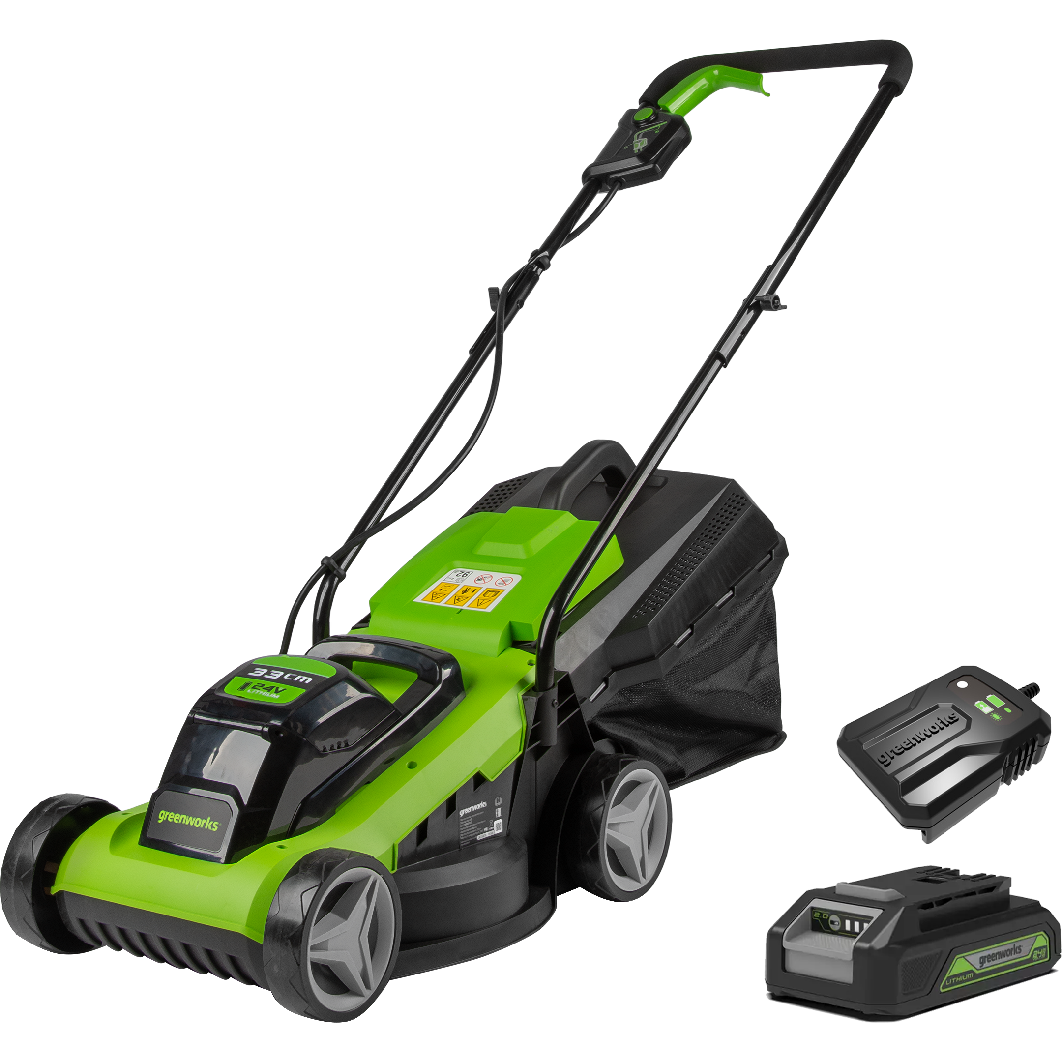 Изображение товара Газонокосилка аккумуляторная GreenWorks 2509607, 24 В, 32 см, 50 л, беструбная