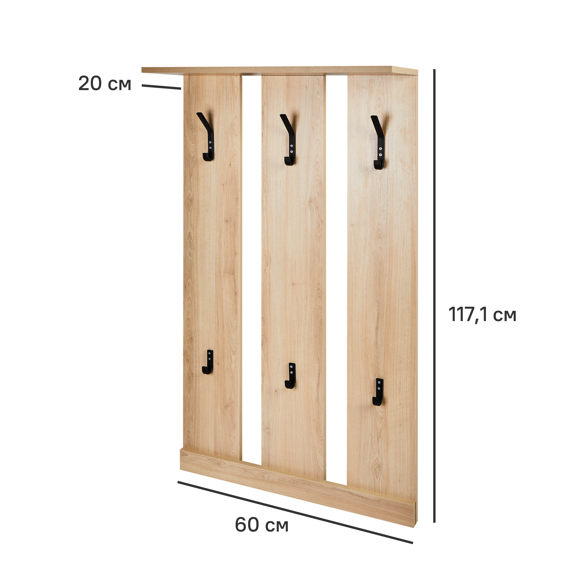 Вешалка настенная 6 крючков 60x117.1x20 см цвет дуб комано - 2