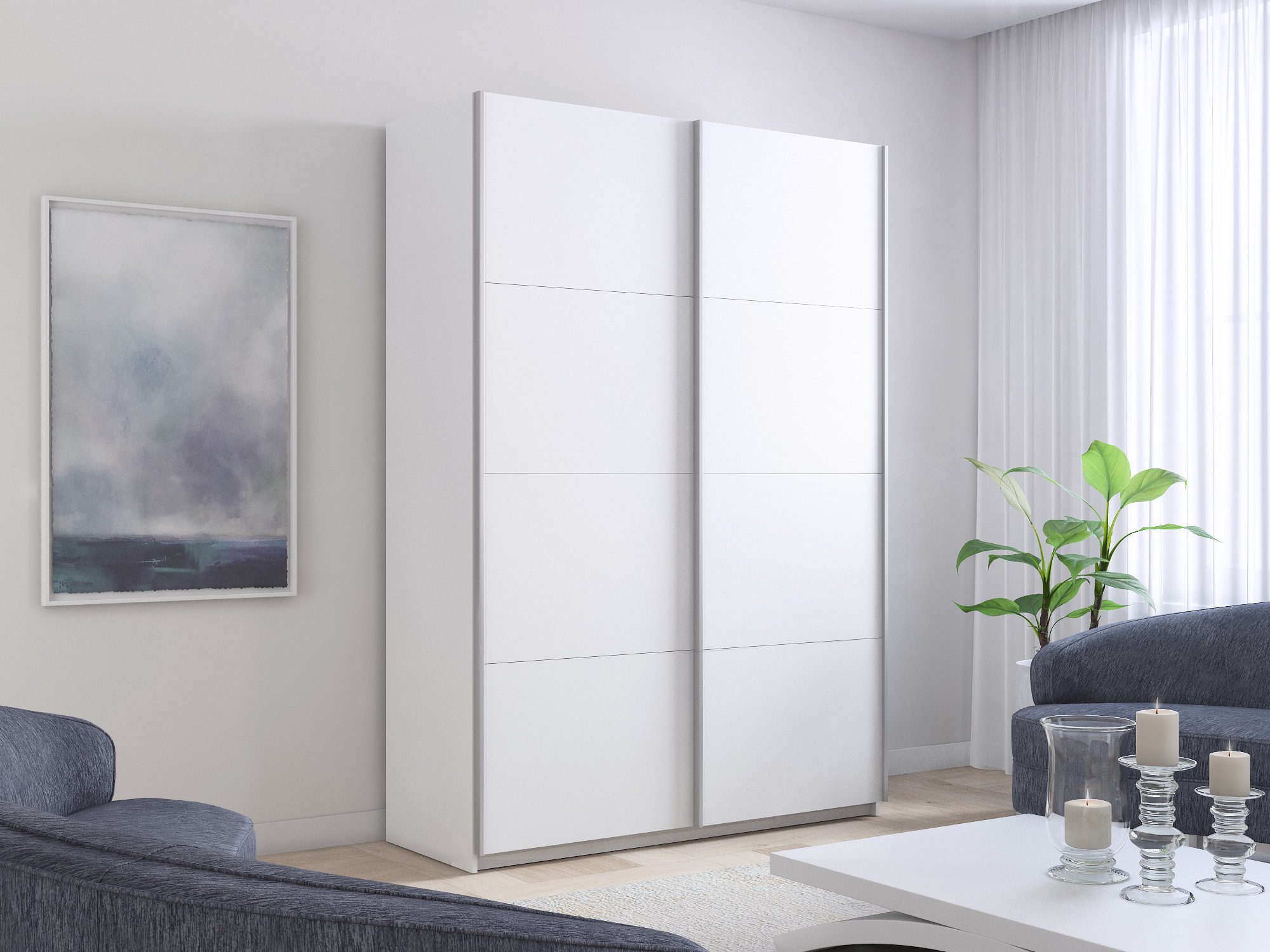 Изображение товара Шкаф-купе МК Е1-Юг Прайм 230x140x57 см 7 полок ЛДСП цвет белый