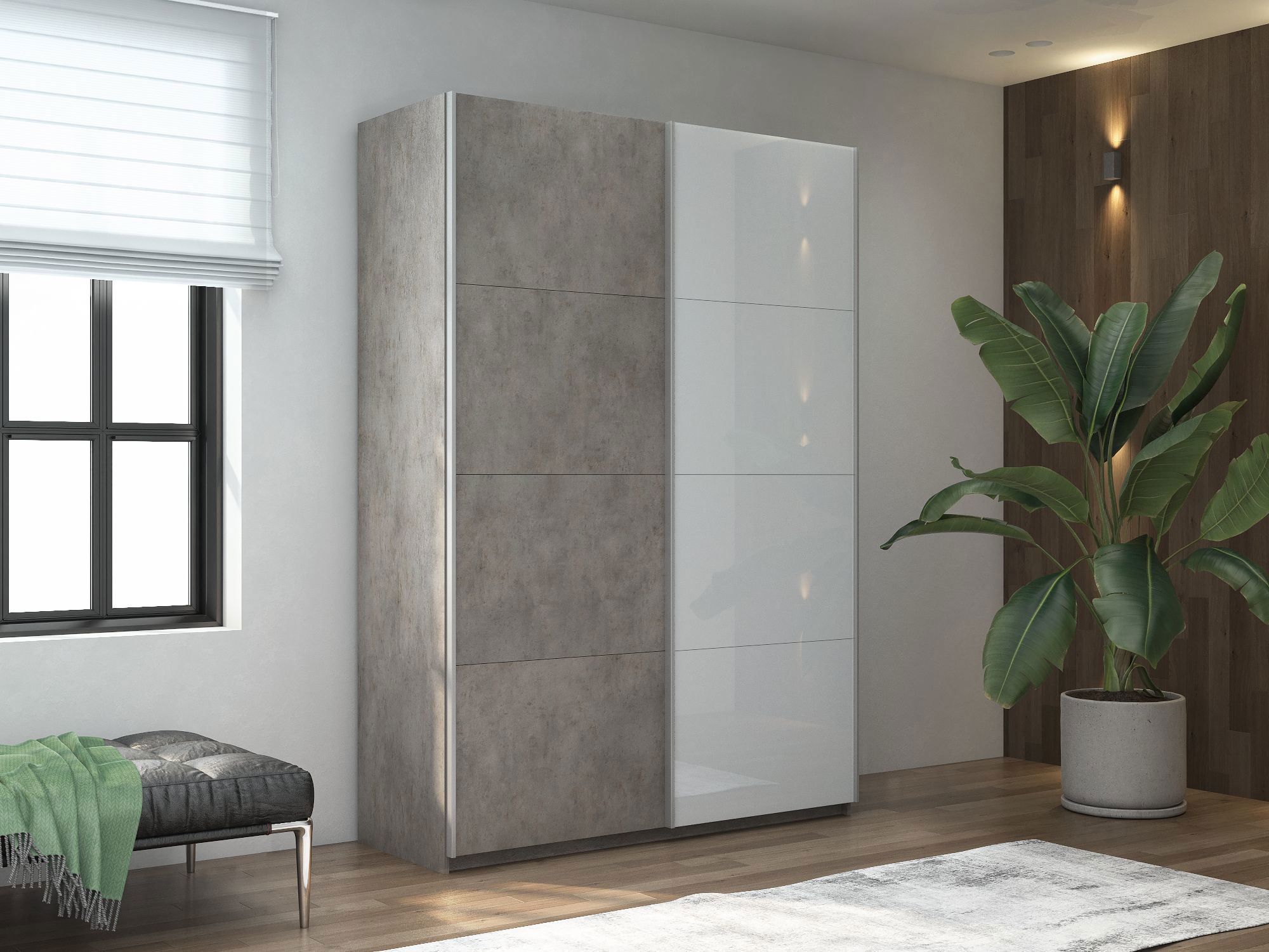 Изображение товара Шкаф-купе Мебельная Компания Е1 2 дверный 230x140x57 см 7 полок ЛДСП цвет бетон 1Pds_140_Bt
