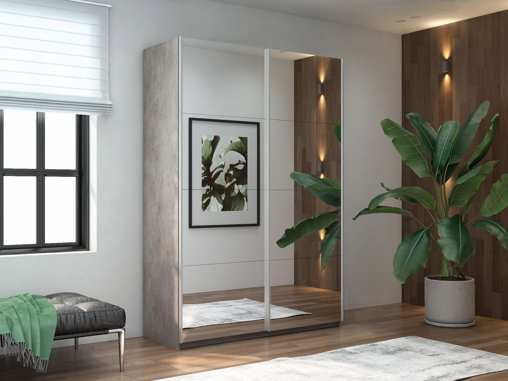 Изображение товара Шкаф-купе двухдверный серия Прайм из ЛДСП с зеркалом 230x140x57 см